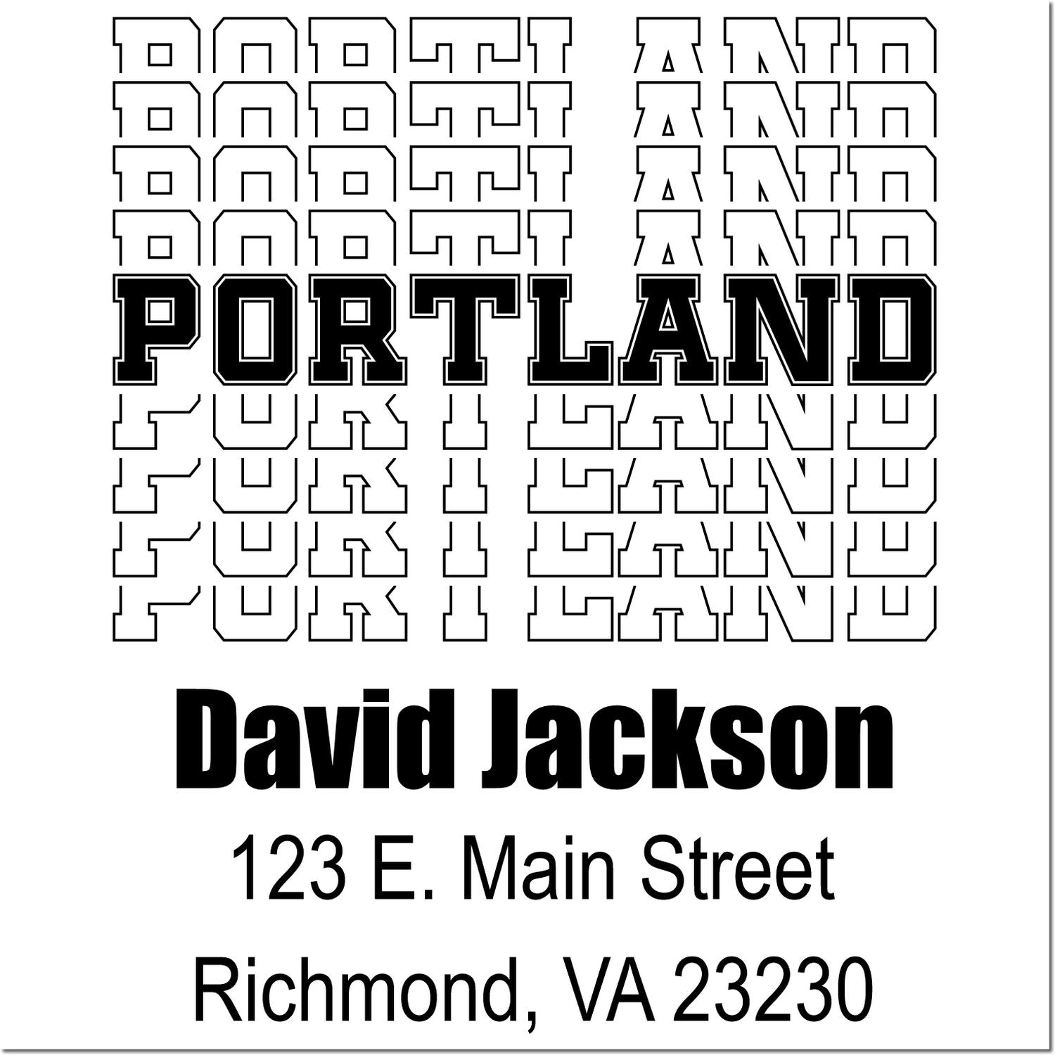 Custom rubber stamp proof with bold Portland text, David Jackson name, and Richmond VA 23230 address.