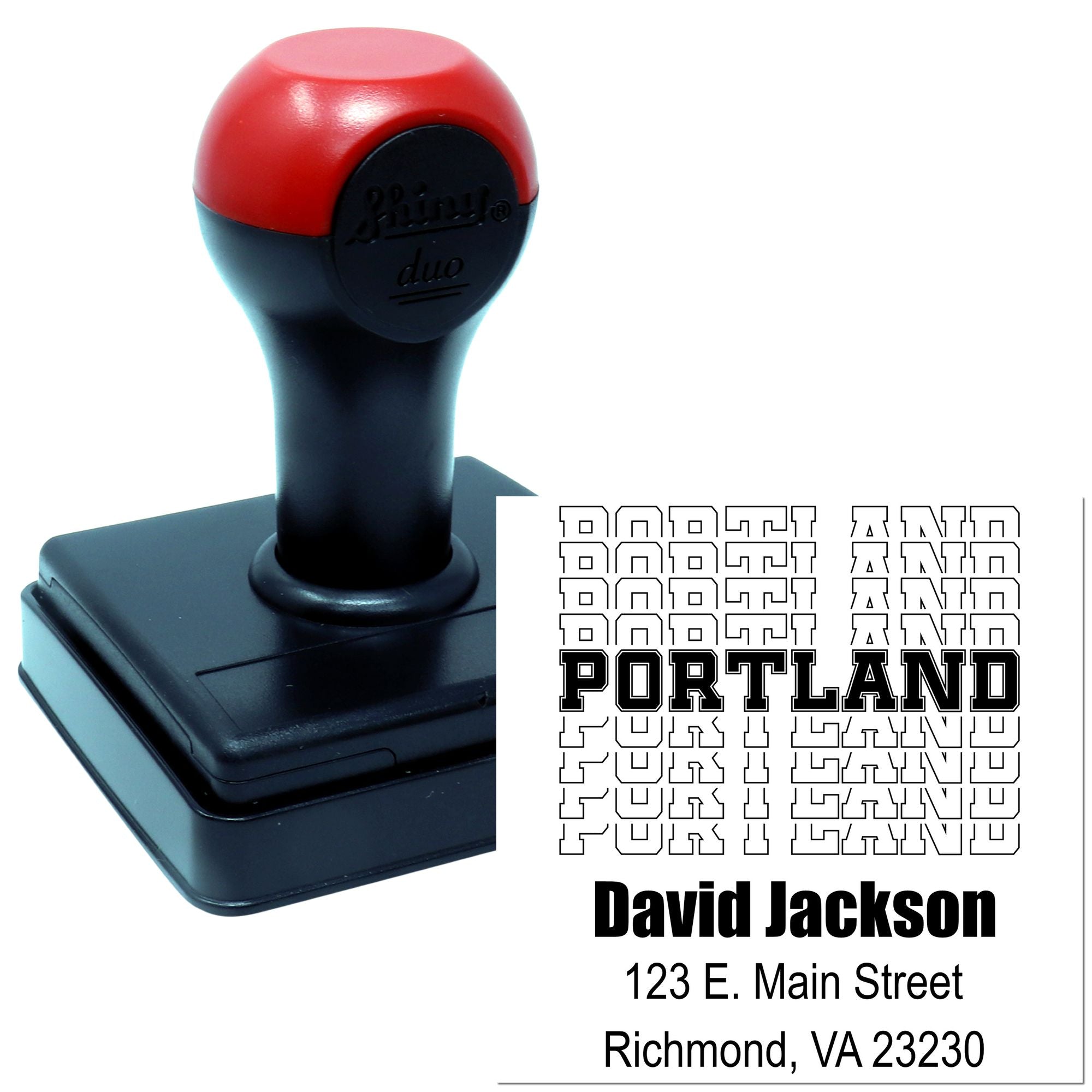 Custom rubber address stamp with Portland imprint and David Jackson return address, Richmond, VA 23230.