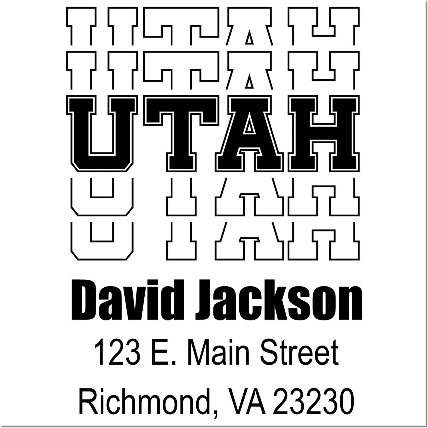 Custom rubber stamp proof with bold UTAH lettering and David Jackson return address, Richmond, VA 23230