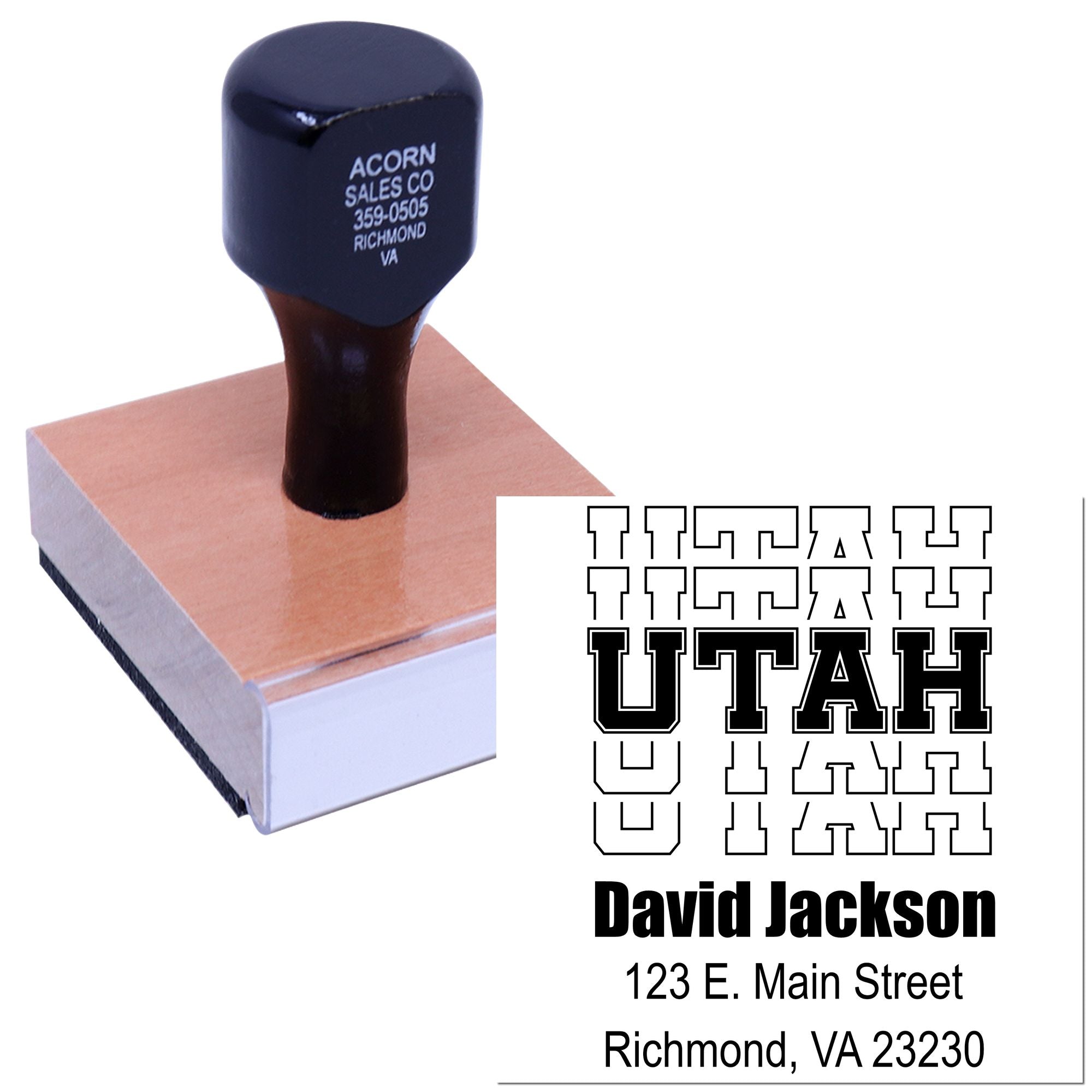 Custom address rubber stamp with Utah design and personalized imprint for David Jackson.