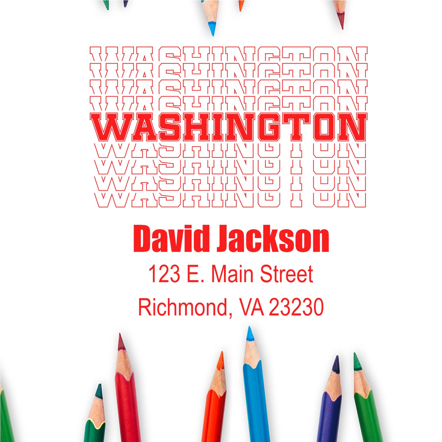 Washington custom rubber stamp proof for David Jackson with Richmond, VA 23230 address.