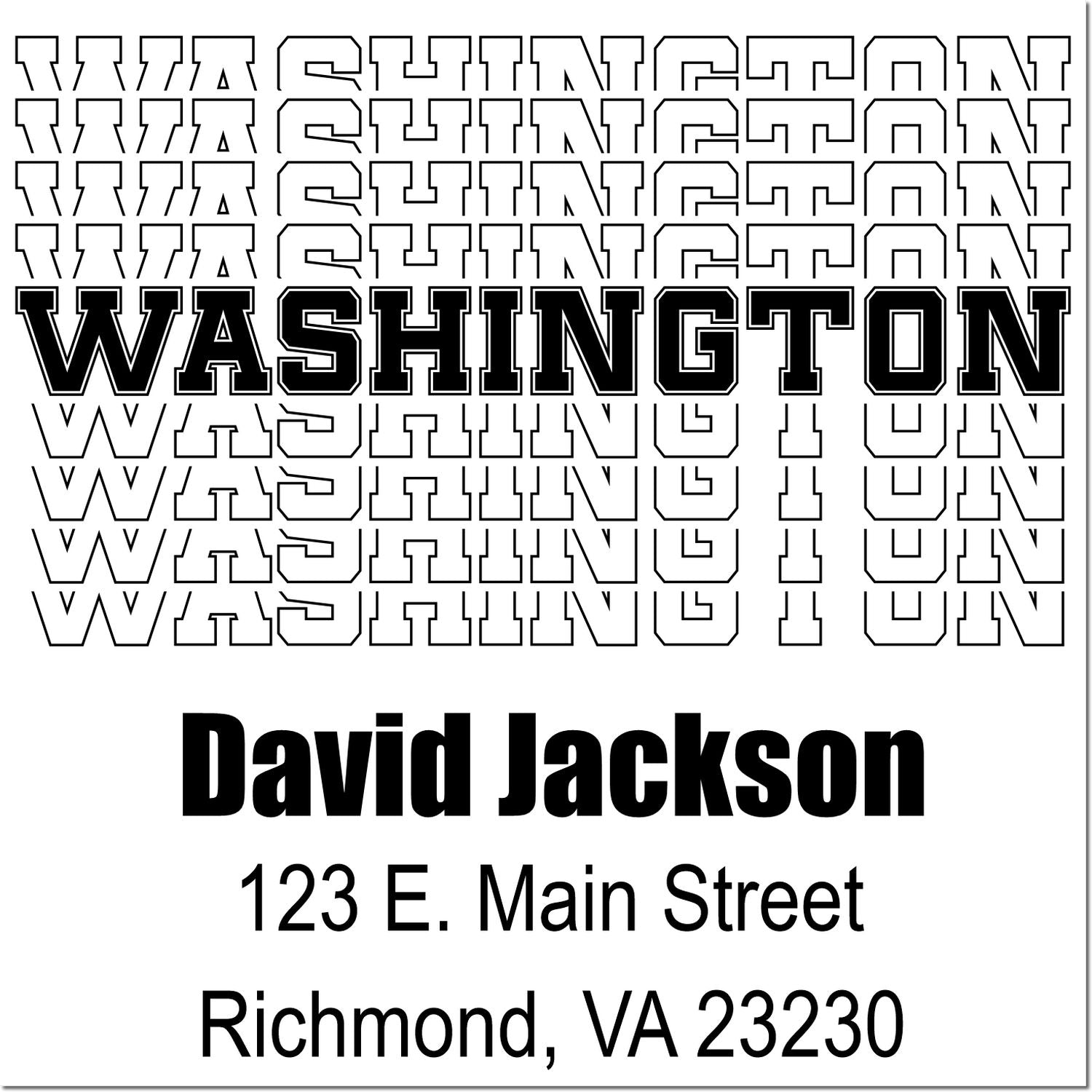 Custom rubber stamp proof showing Washington font options and a return address stamp for David Jackson, Richmond, VA 23230.