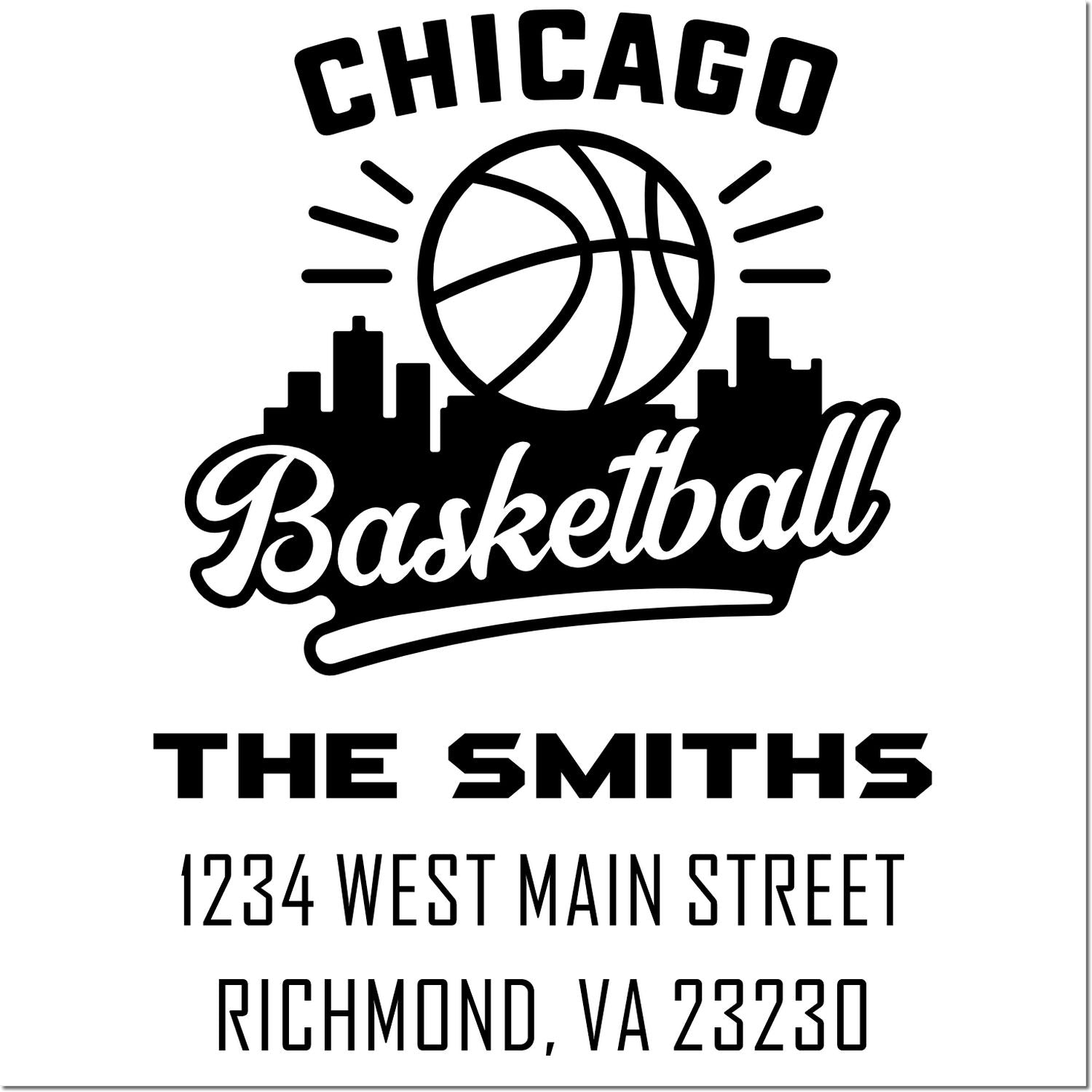 Custom Chicago basketball address rubber stamp for The Smiths, 1234 West Main Street, Richmond, VA 23230