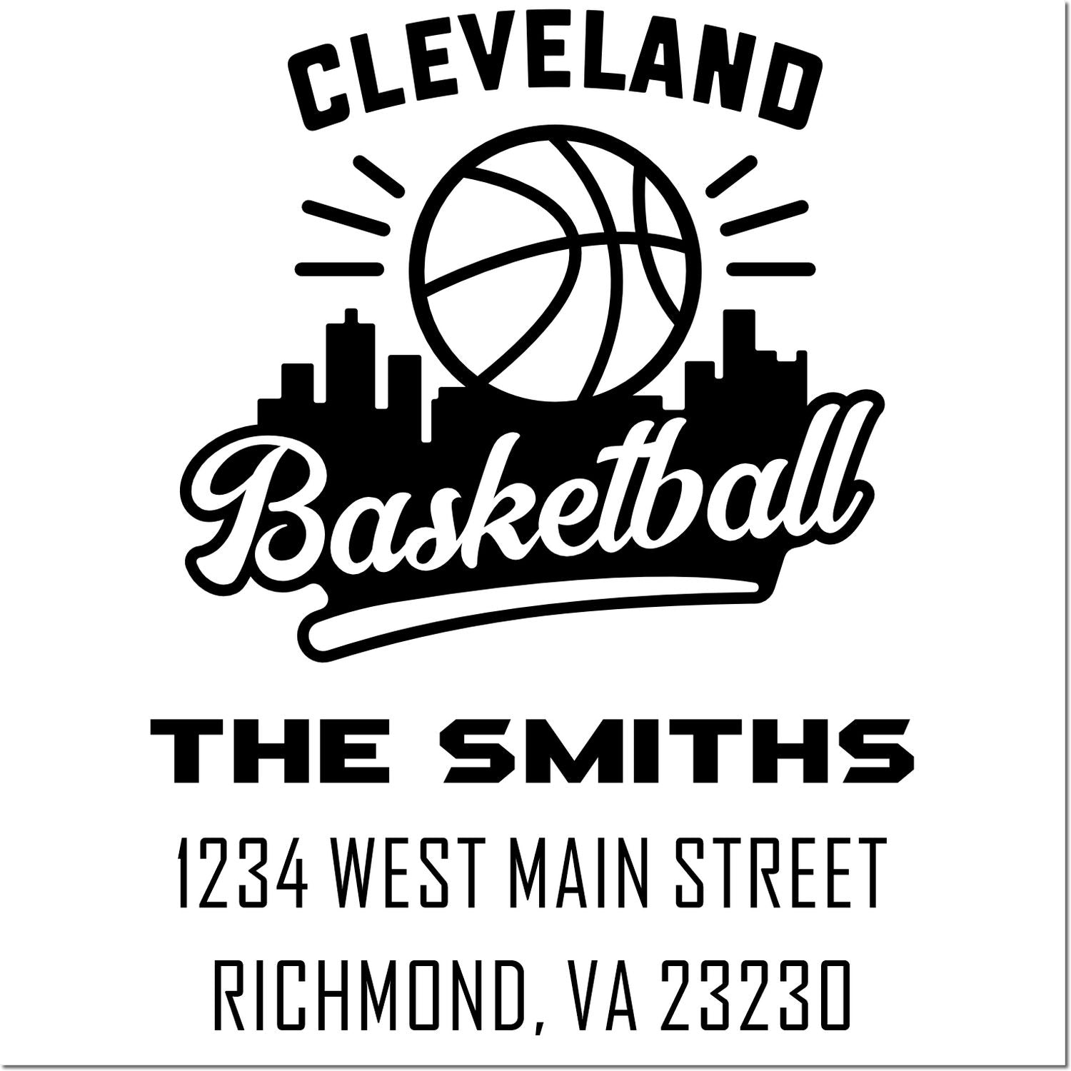 Custom Cleveland basketball address rubber stamp for The Smiths, 1234 West Main Street, Richmond, VA 23230.