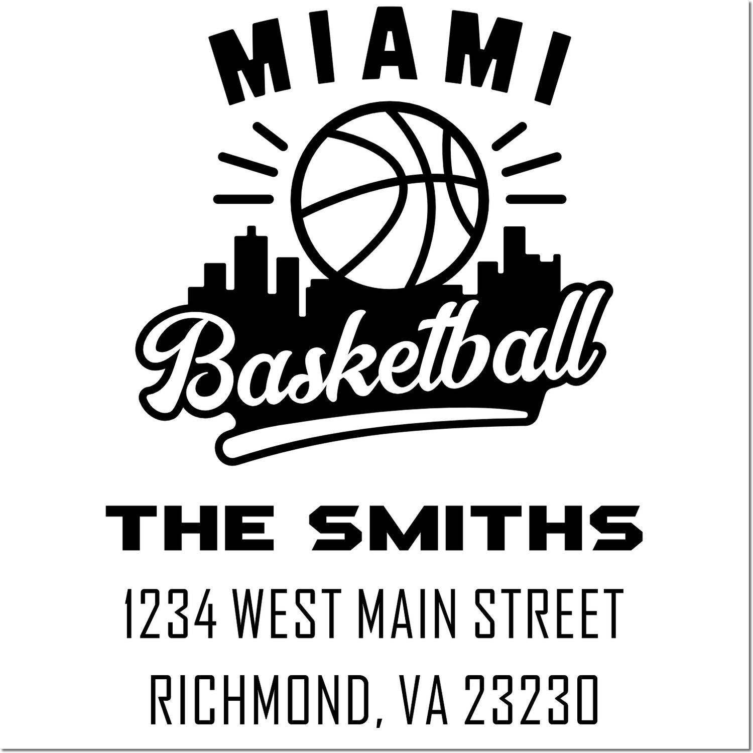 Custom Miami Basketball rubber stamp for The Smiths, with address in Richmond, VA 23230.