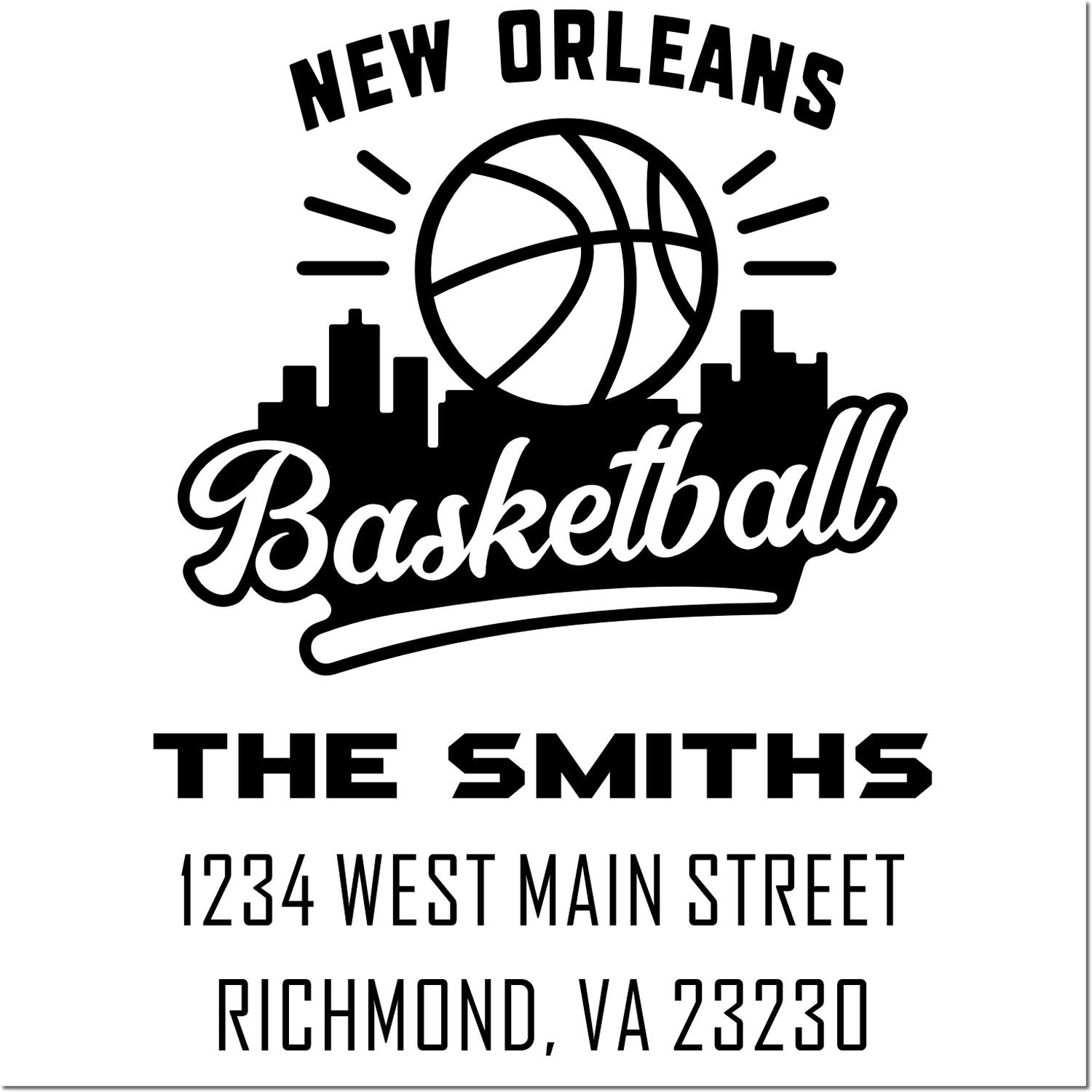 Custom New Orleans basketball rubber stamp for The Smiths, featuring a personalized return address in Richmond, VA.