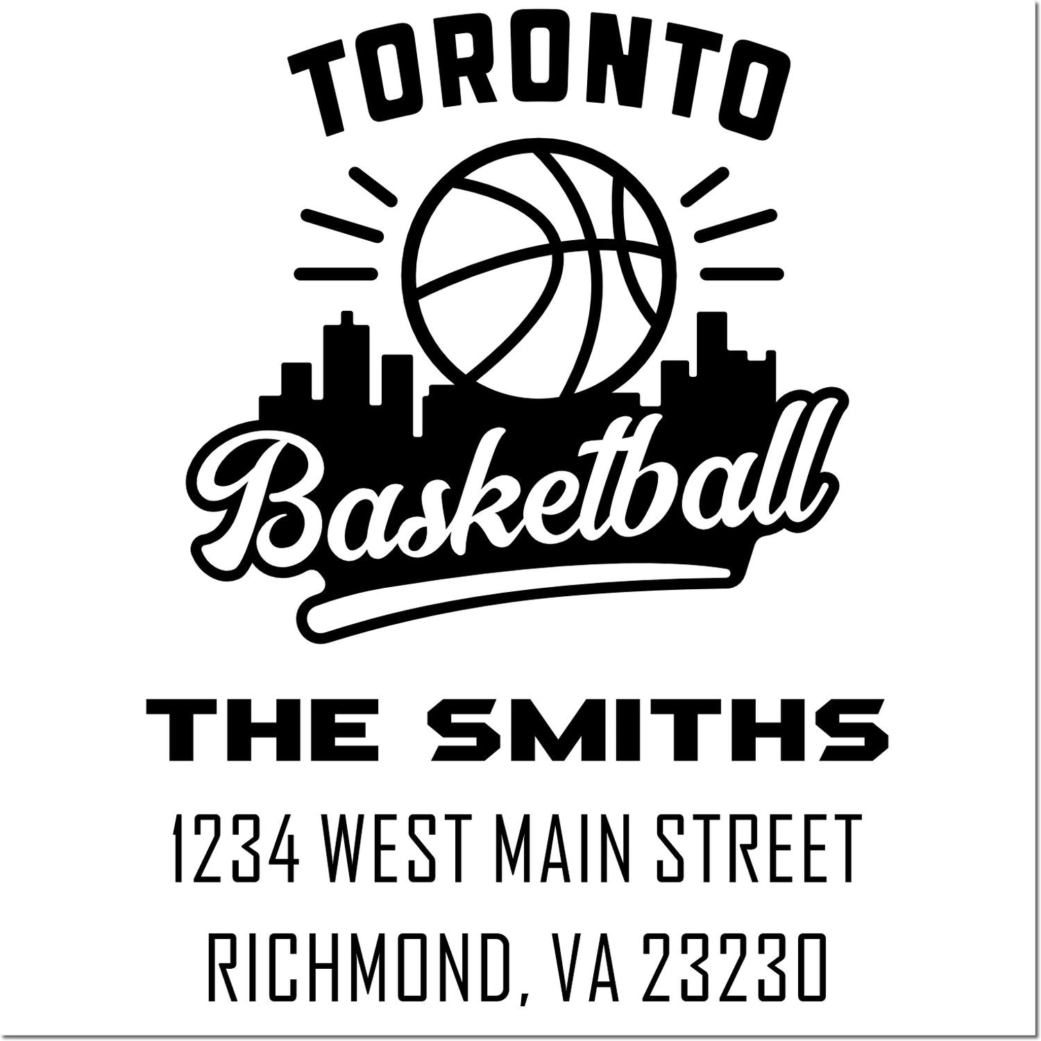 Toronto basketball custom address stamp for The Smiths, 1234 West Main Street, Richmond, VA 23230.