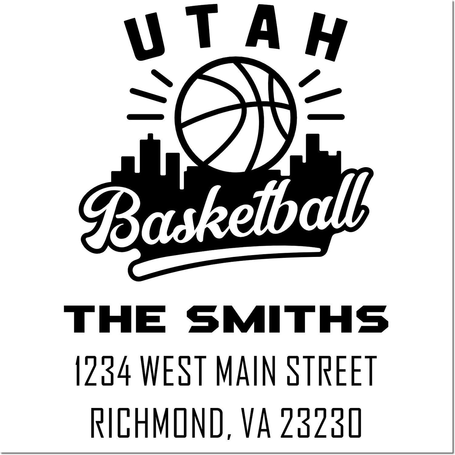 Custom Utah basketball return address rubber stamp for The Smiths, 1234 West Main Street, Richmond, VA 23230.