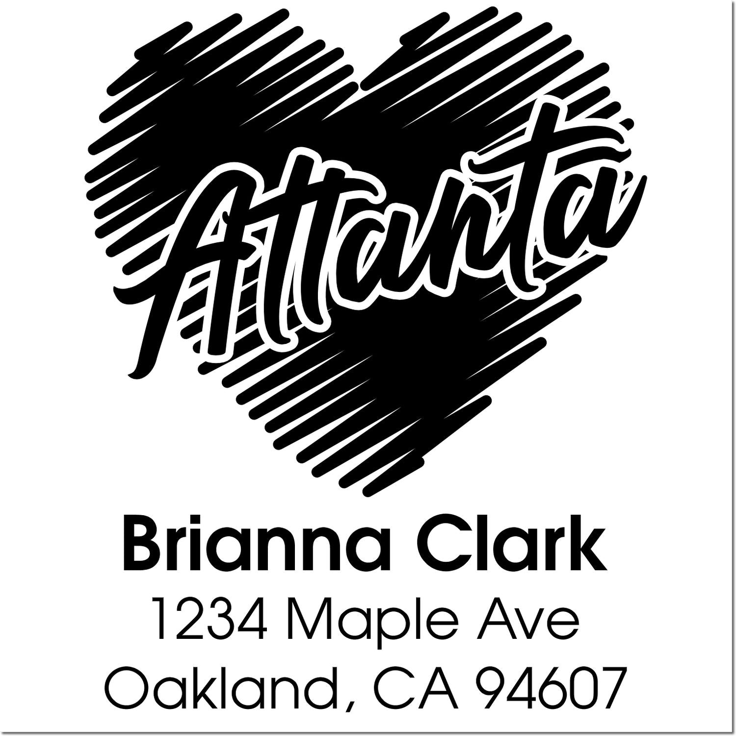 Custom Atlanta return address rubber stamp with heart design, Brianna Clark, 1234 Maple Ave, Oakland, CA 94607