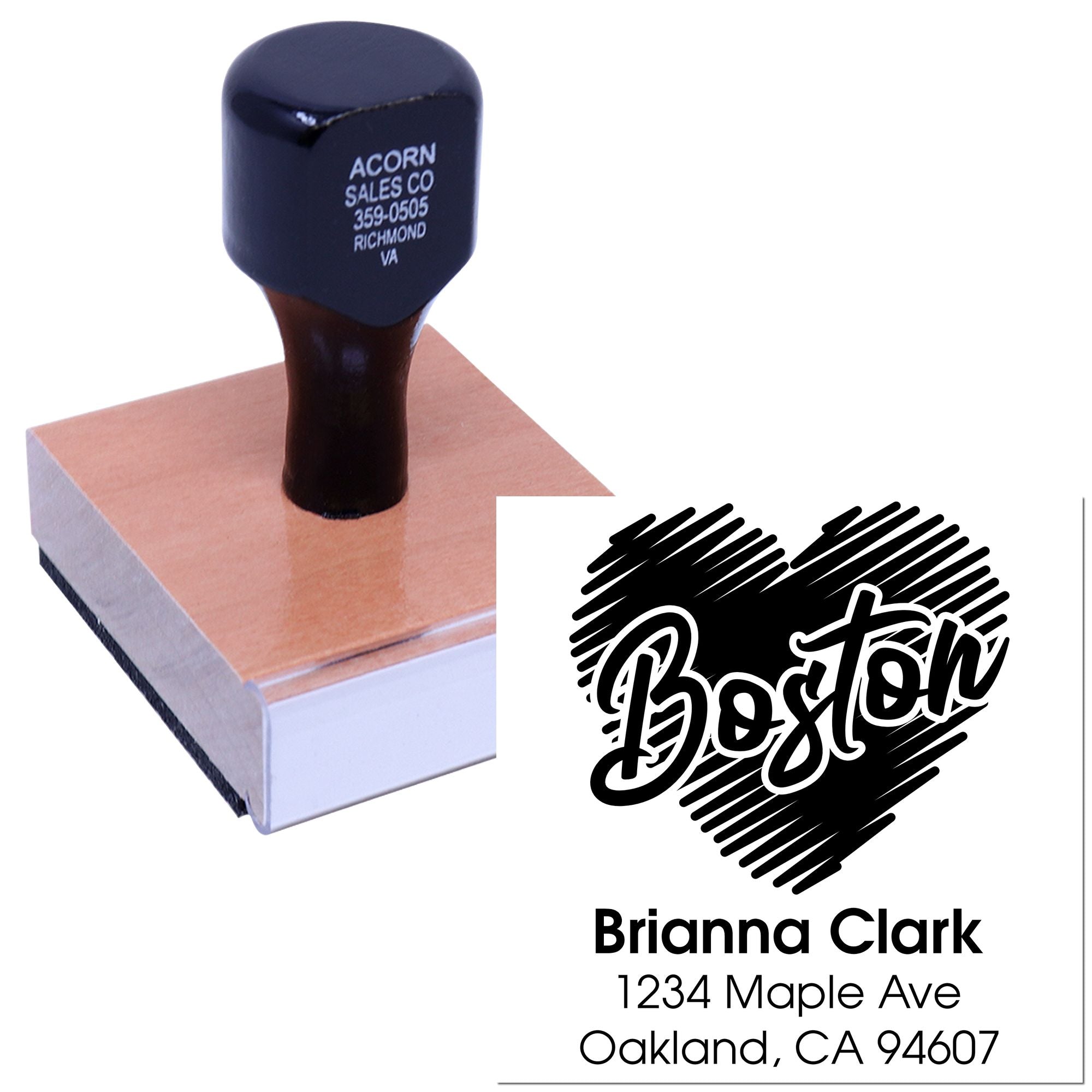 Personalized return address rubber stamp with custom name and Oakland, CA address for envelopes.