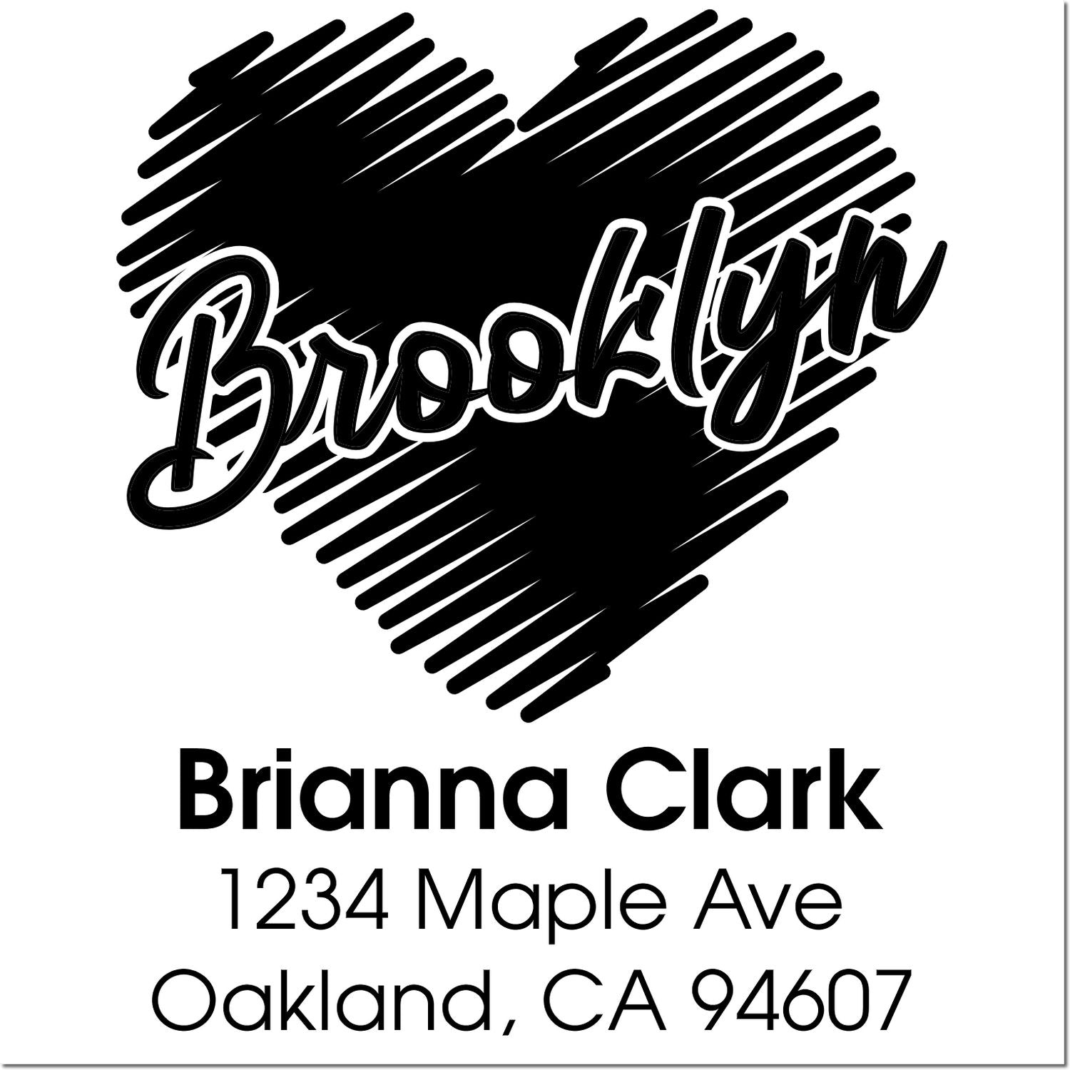 Custom Brooklyn return address rubber stamp with Brianna Clark name, Oakland, CA address, and heart design