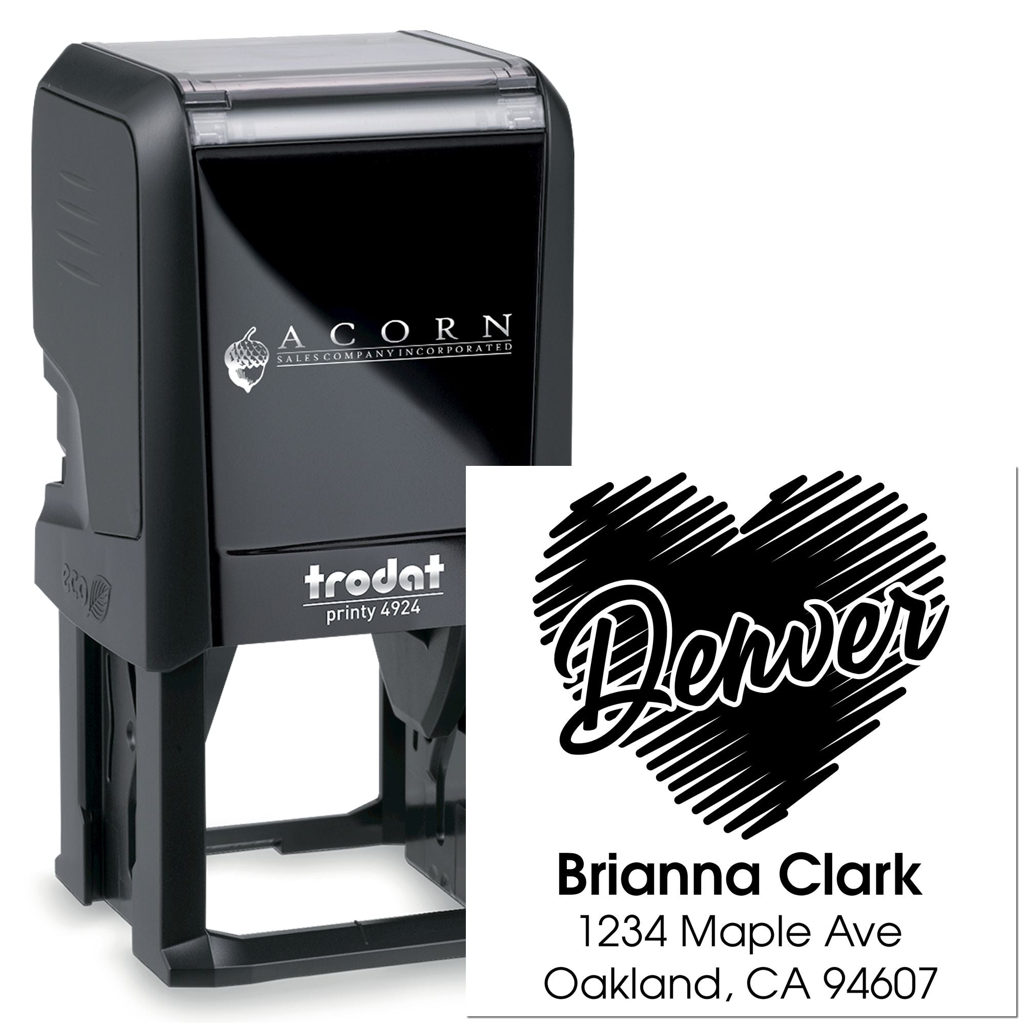 Custom self-inking address rubber stamp with logo, Trodat Printy 4924 for personalized business mailing