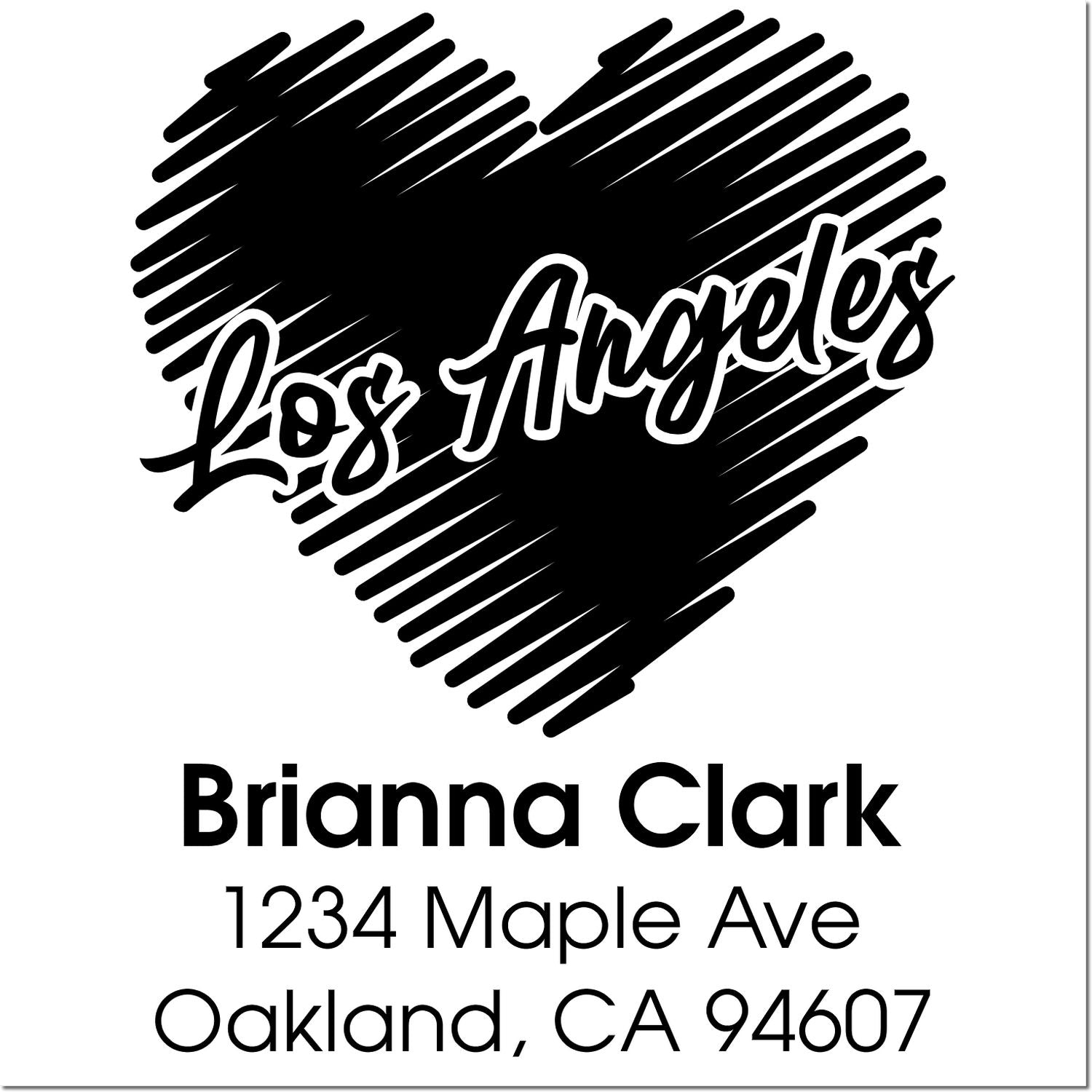 Custom Los Angeles heart address rubber stamp with Brianna Clark name and Oakland, CA return address.