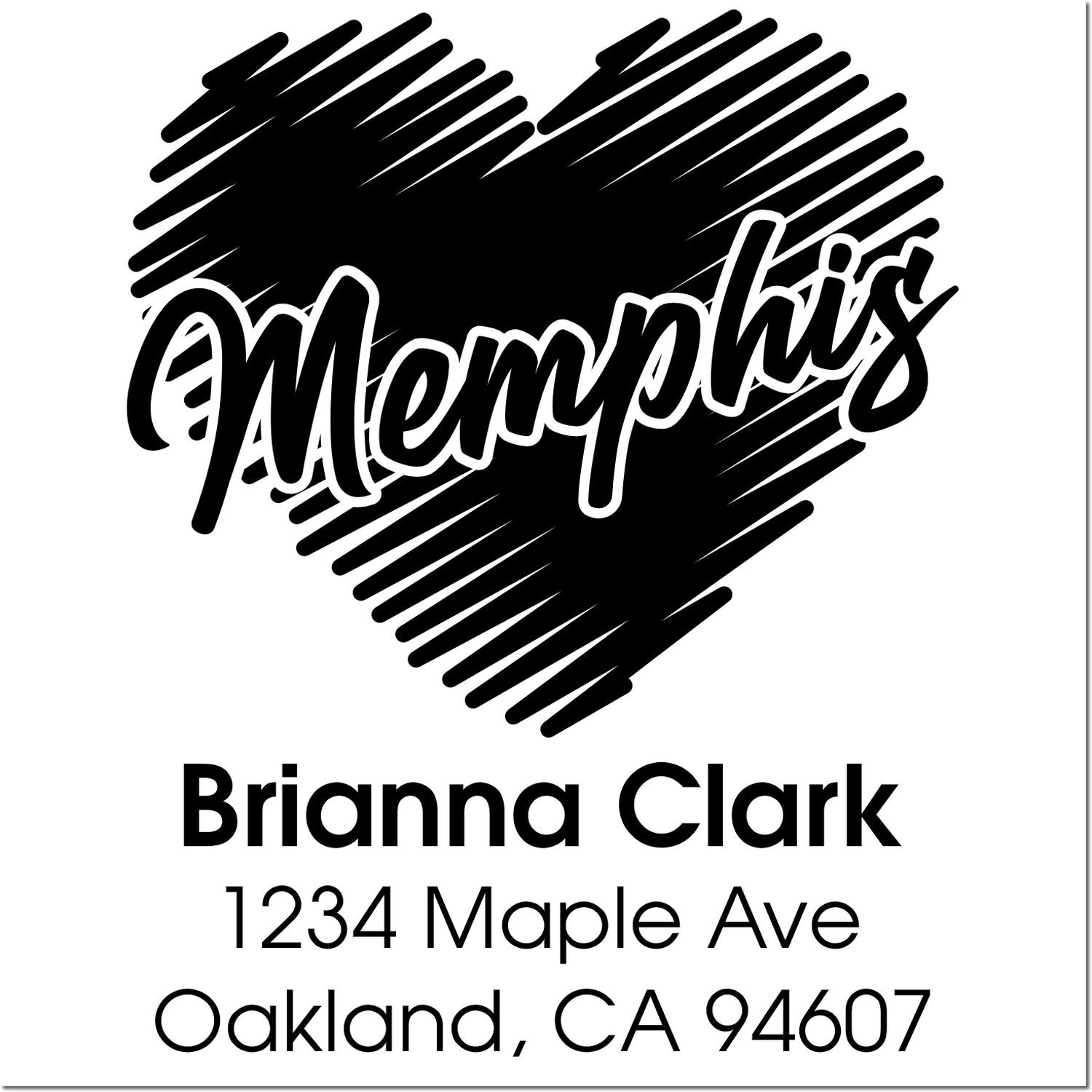Custom Memphis heart rubber stamp with Brianna Clark return address, Oakland, CA 94607