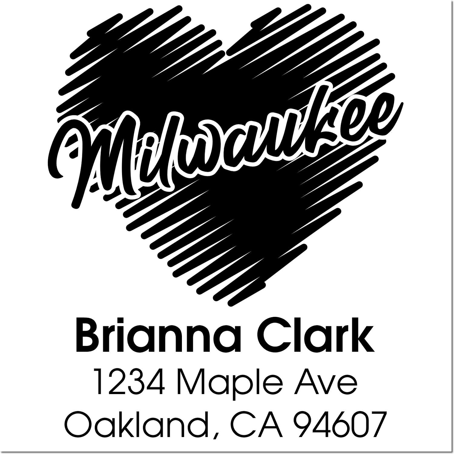 Custom address stamp with heart design for Brianna Clark: 1234 Maple Ave, Oakland, CA 94607.