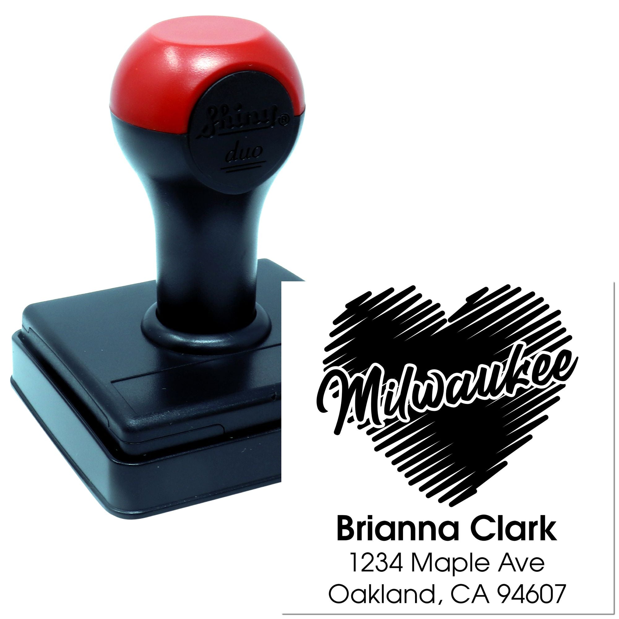 Custom self-inking rubber return address stamp for Brianna Clark with personalized name and address.