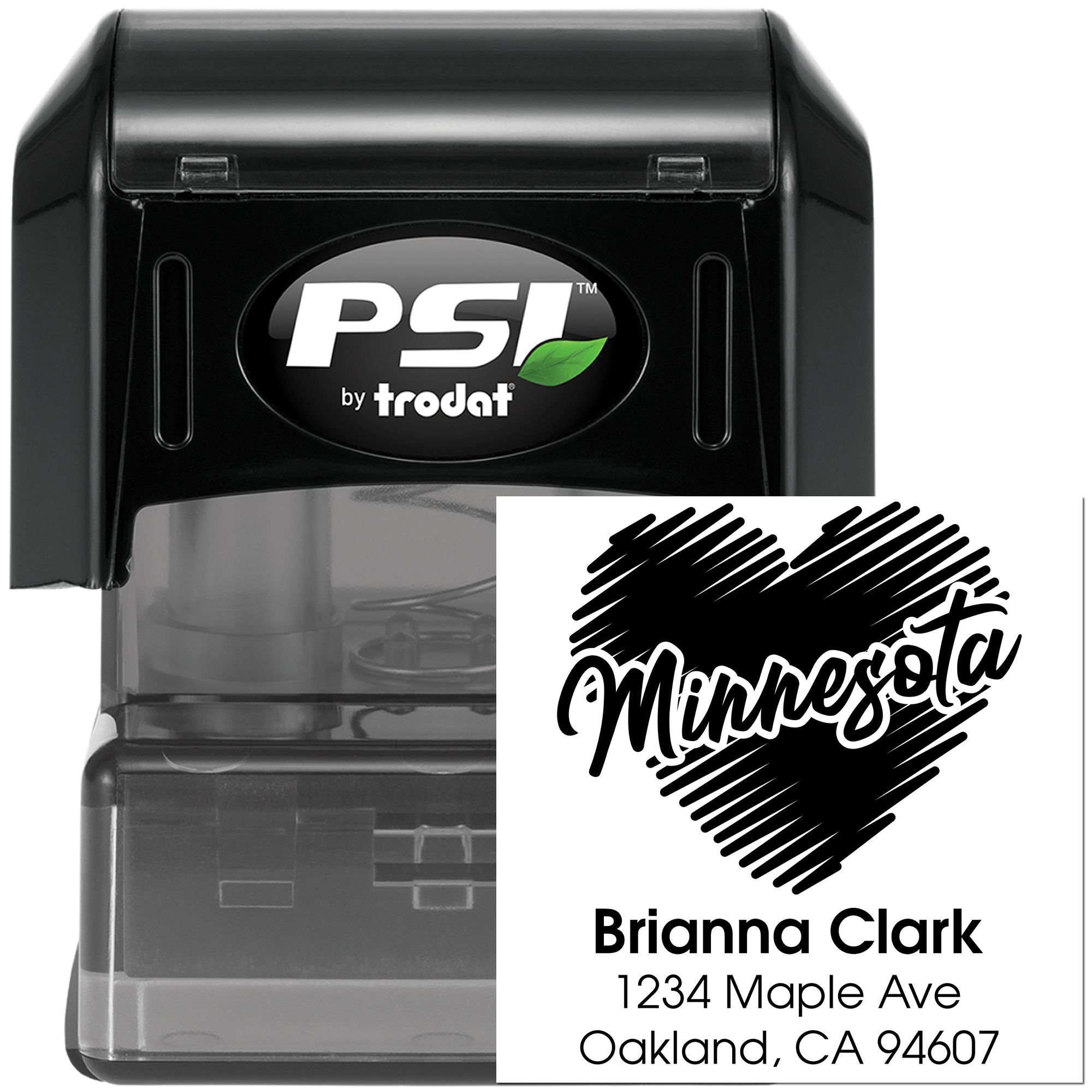 PSI by Trodat custom self-inking return address rubber stamp with Minnesota heart design for Brianna Clark
