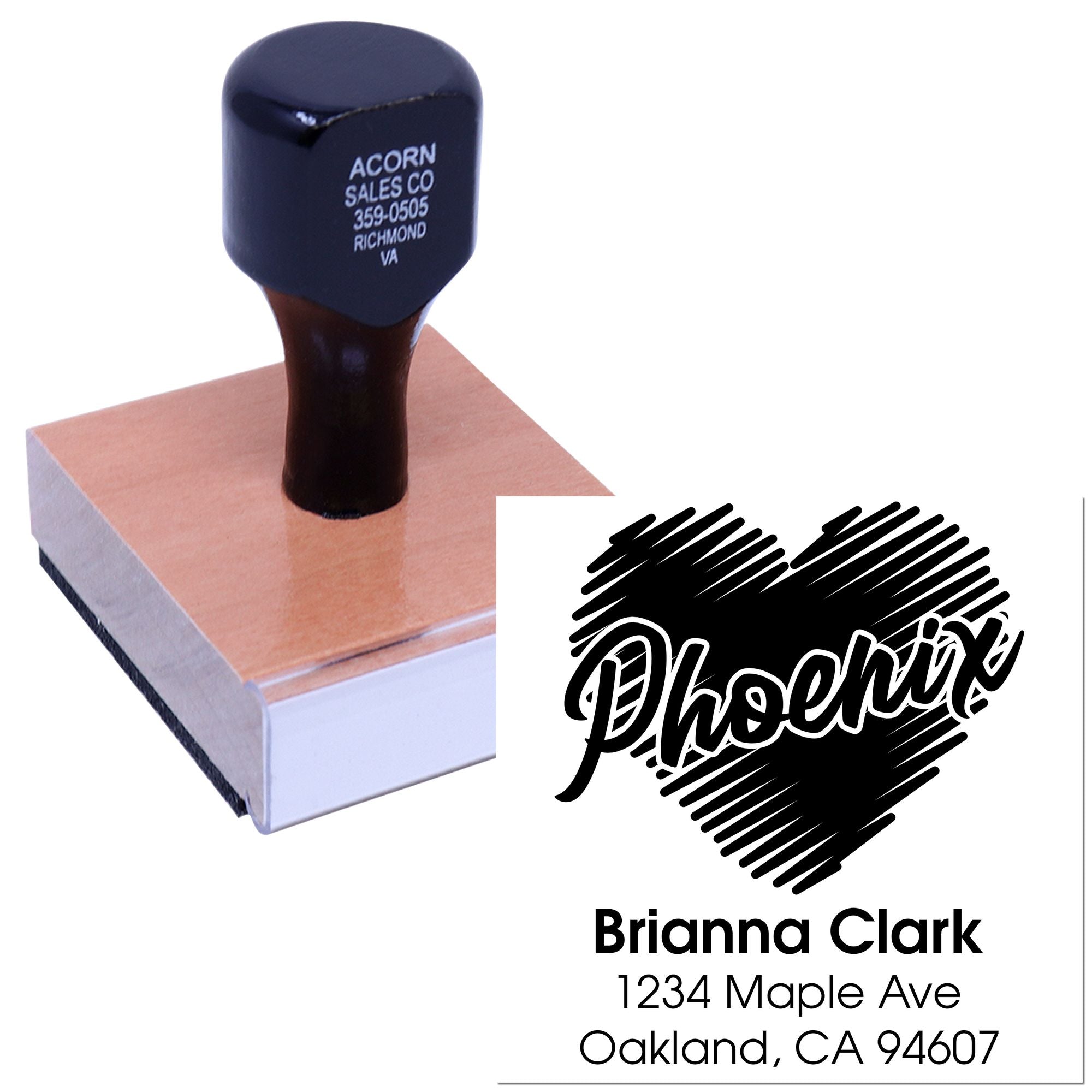 Custom address rubber stamp with logo and return mailing details for business branding, envelopes, and packaging.