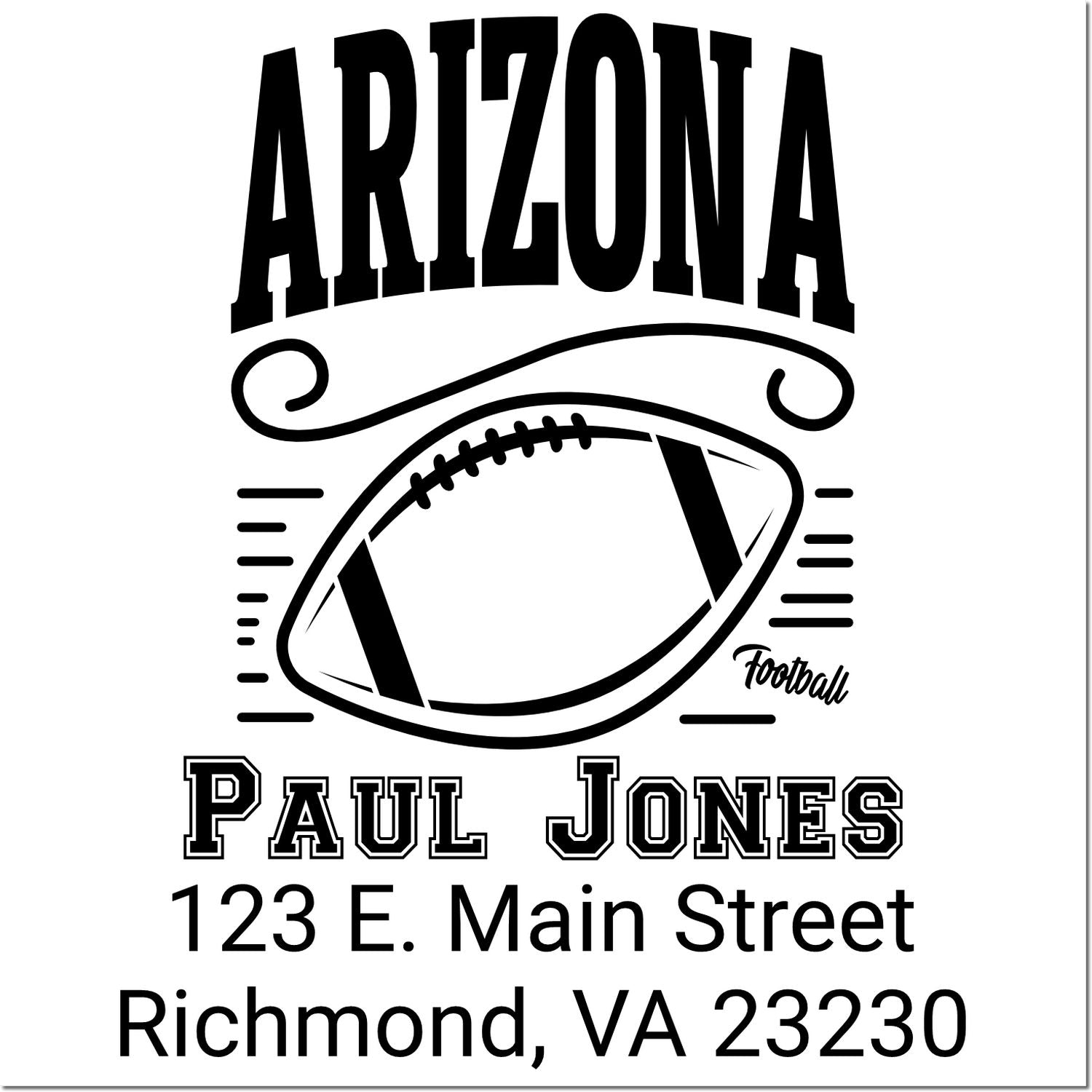Custom Arizona football rubber stamp for Paul Jones with address, 123 E. Main Street, Richmond, VA 23230.