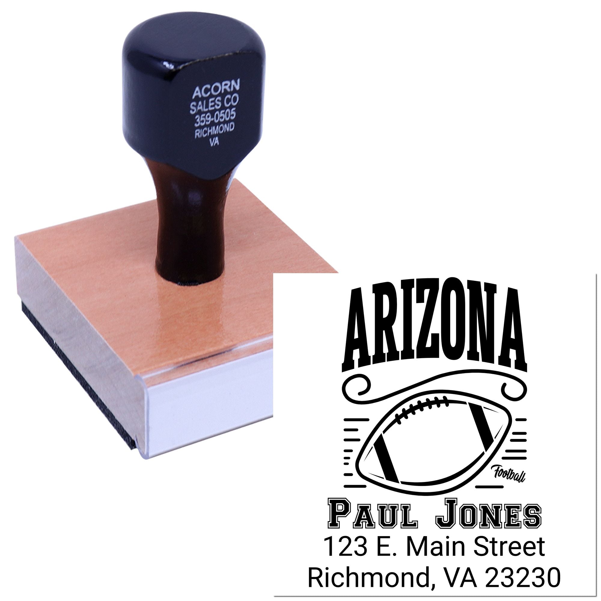 Custom Arizona football return address rubber stamp for personalized mailings with name, street address and team logo.