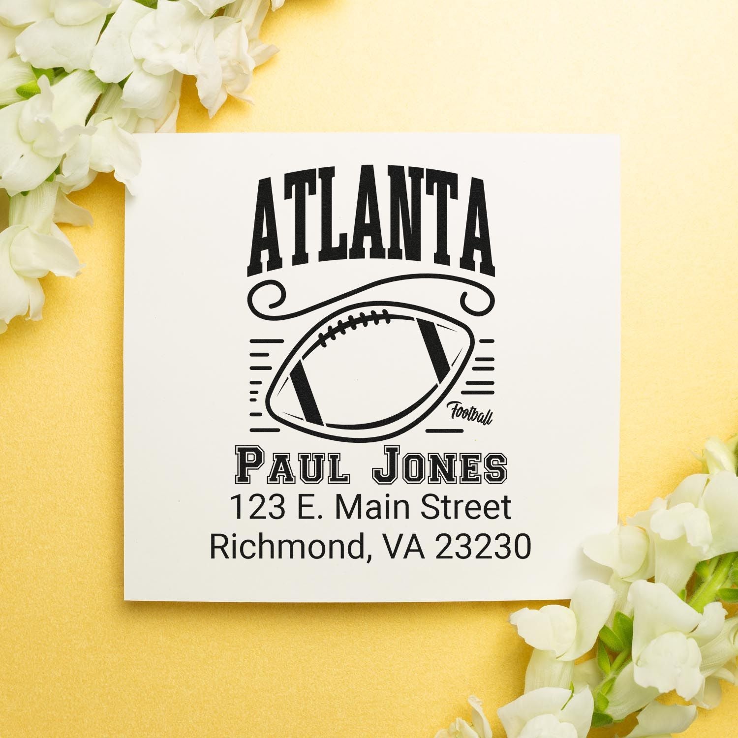 Personalized Atlanta football return address rubber stamp for Paul Jones, Richmond VA 23230