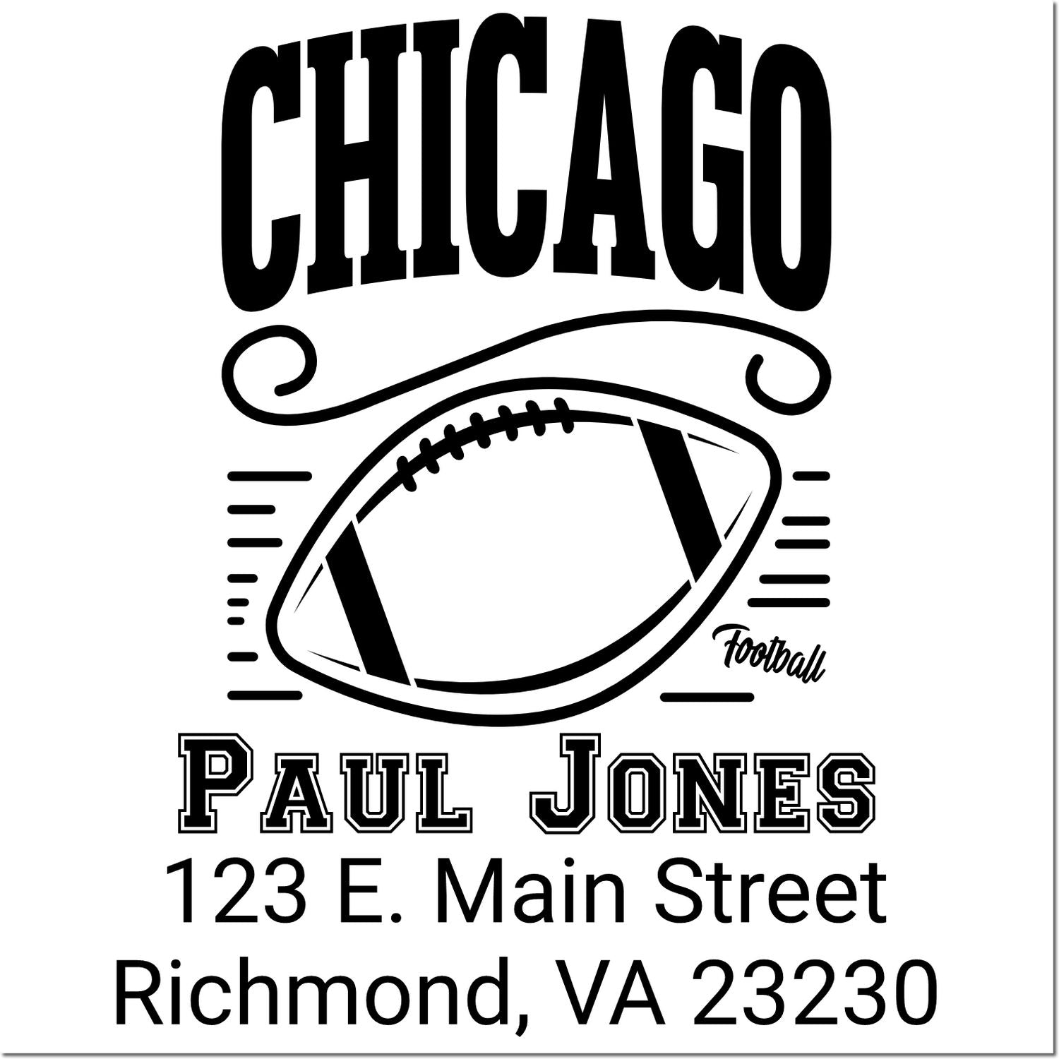 Custom Chicago football address rubber stamp for Paul Jones, 123 E. Main Street, Richmond, VA 23230.