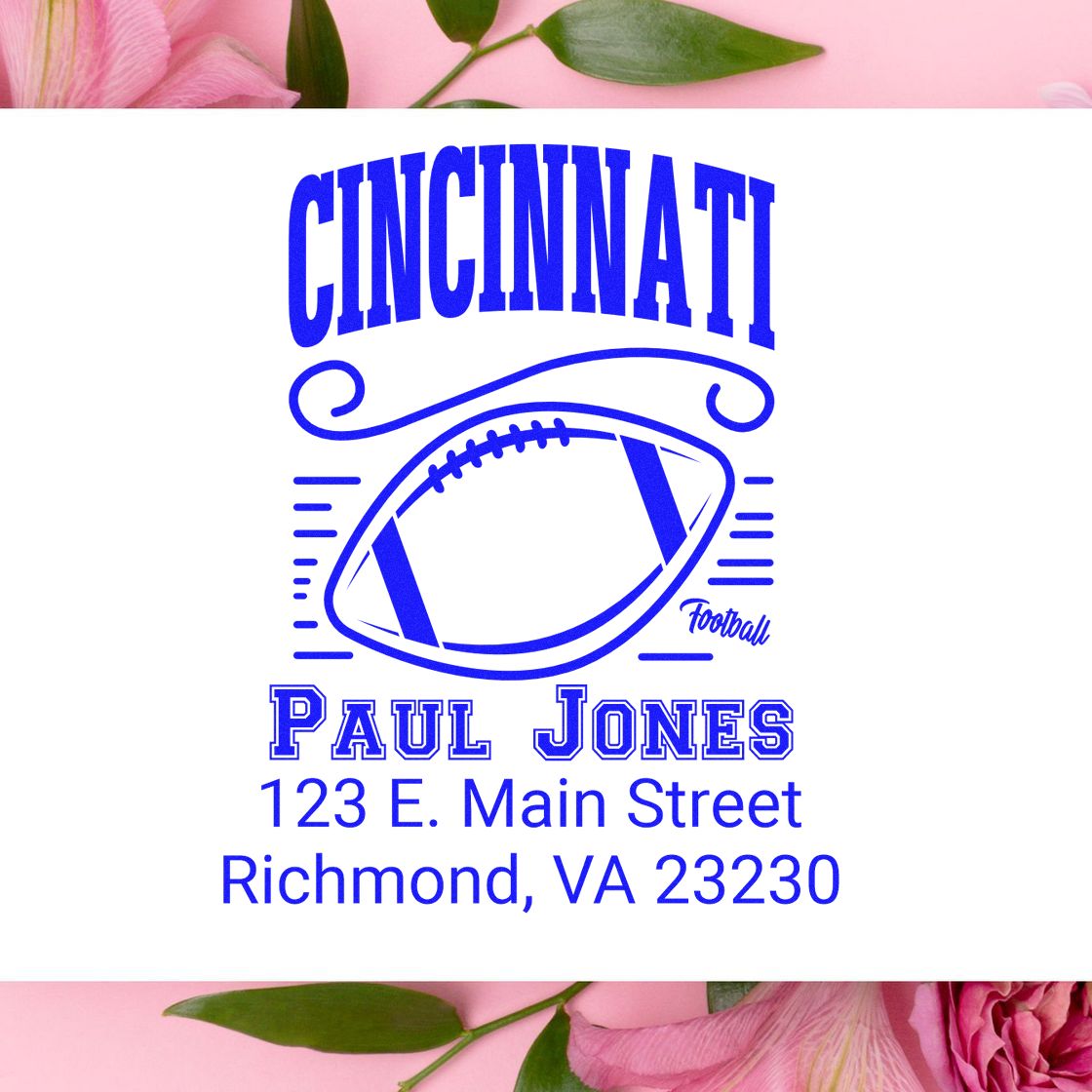 Custom Cincinnati football rubber stamp with Paul Jones name and Richmond, VA address