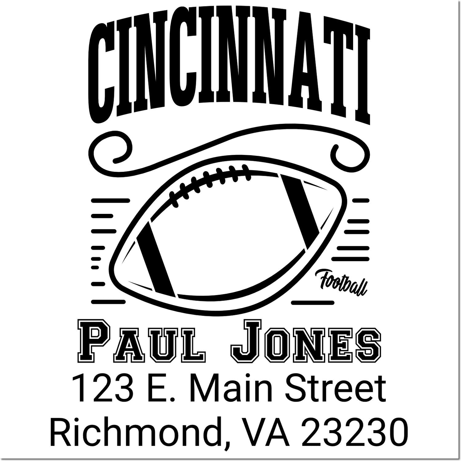 Custom Cincinnati football rubber stamp with Paul Jones name and Richmond, VA 23230 return address.