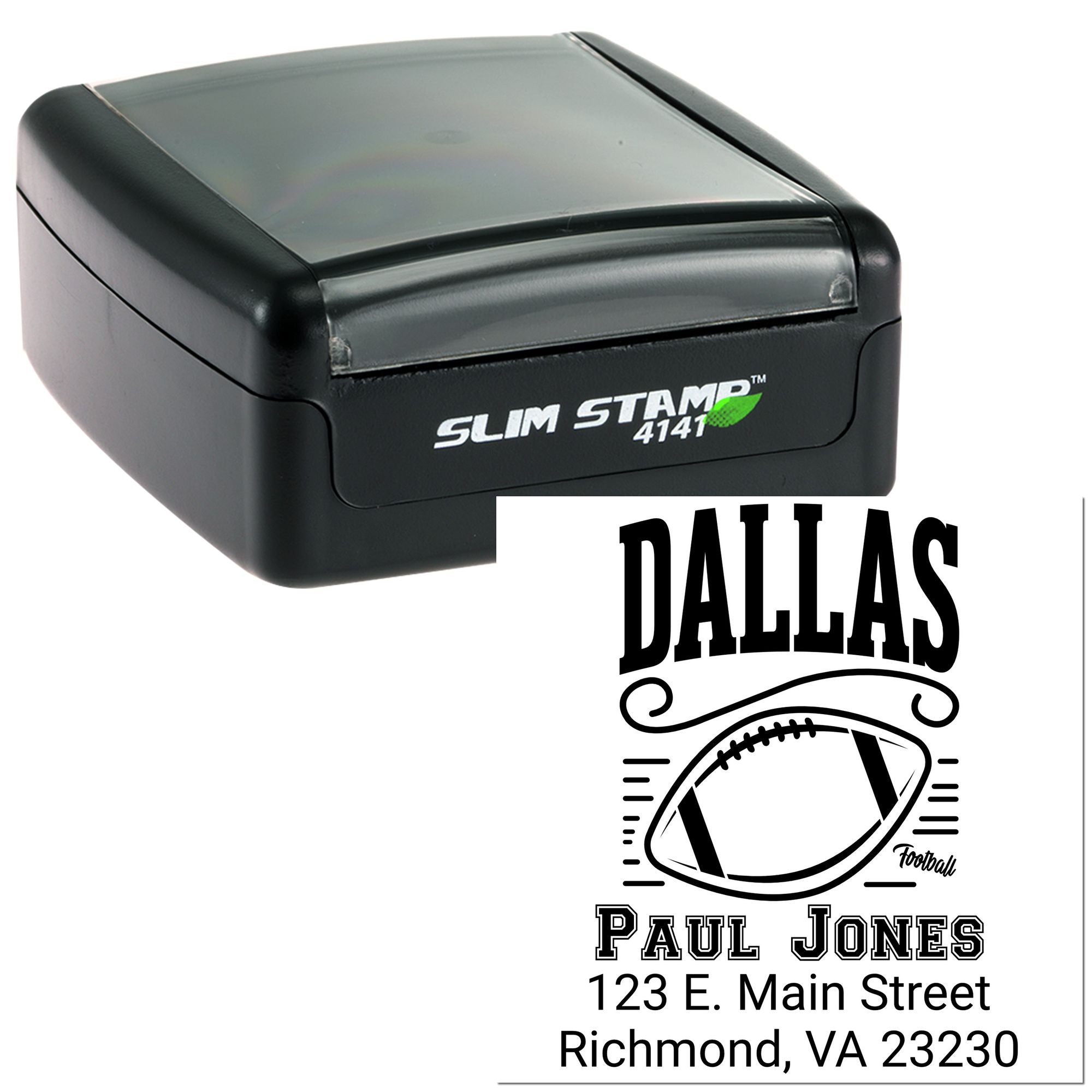 Dallas football custom self-inking rubber stamp with name and address for personalized return address or fan mail.