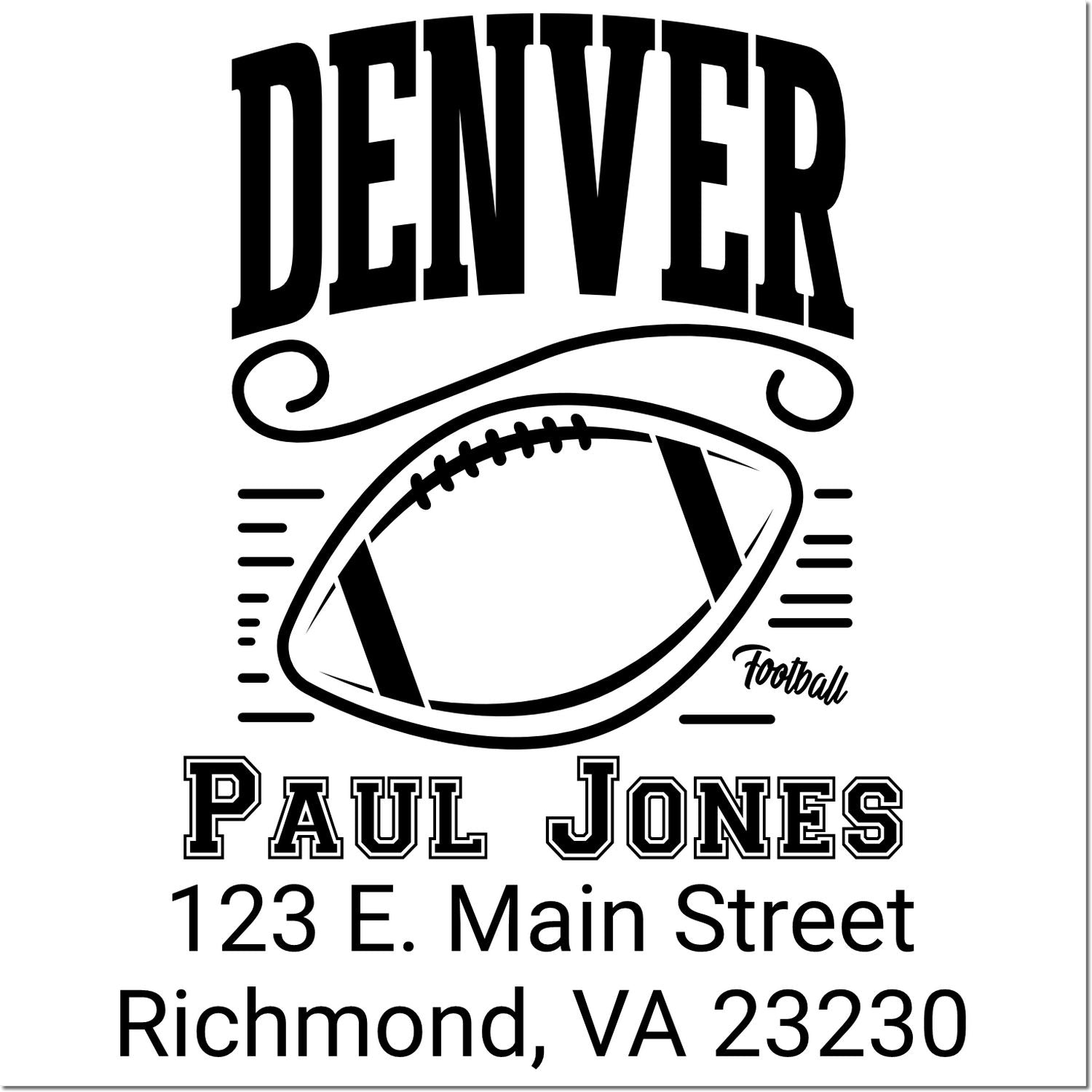 Custom Denver football rubber stamp with Paul Jones return address, 123 E. Main Street, Richmond, VA 23230.