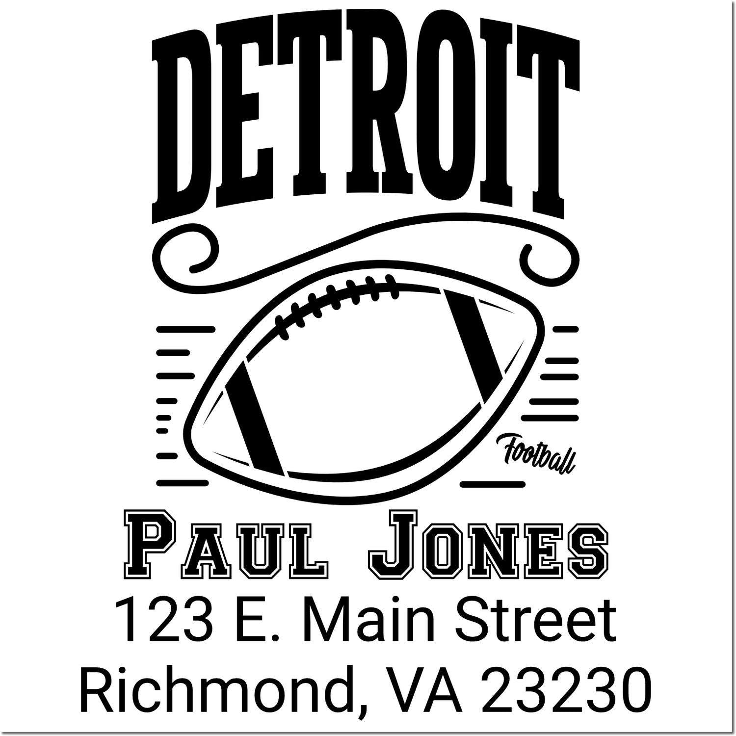 Detroit football custom address rubber stamp for Paul Jones, 123 E. Main Street, Richmond, VA 23230.