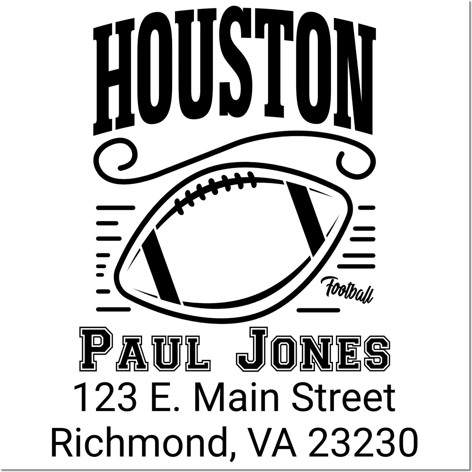 Custom Houston football address rubber stamp for Paul Jones, 123 E. Main Street, Richmond, VA 23230.