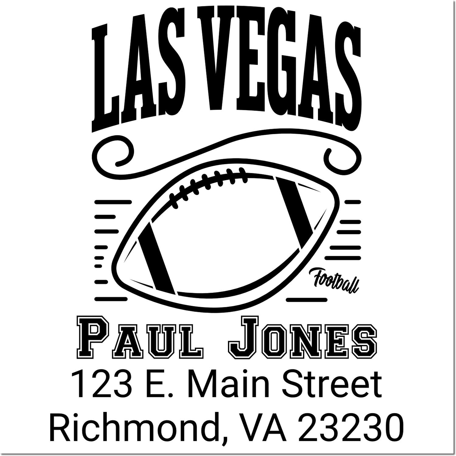 Custom Las Vegas football rubber stamp design for Paul Jones, with name, football graphic, and Richmond, VA address.