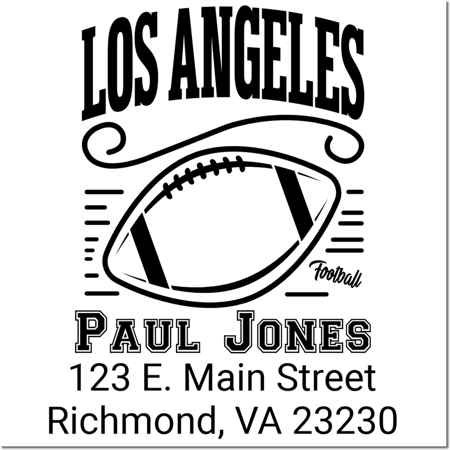Custom Los Angeles football rubber stamp design with Paul Jones name and Richmond, VA address.