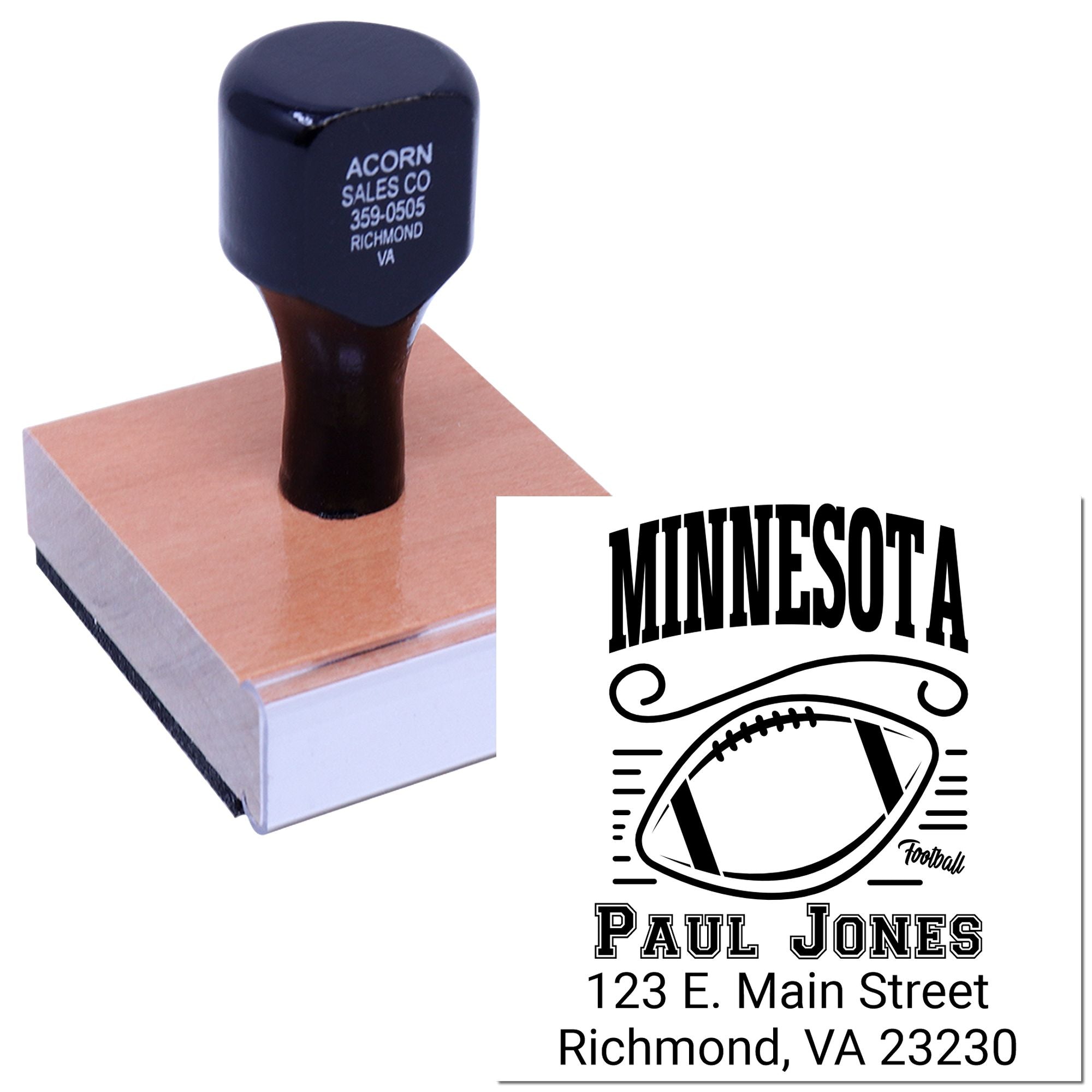 Custom Minnesota football address rubber stamp with name and address for personalized mailings