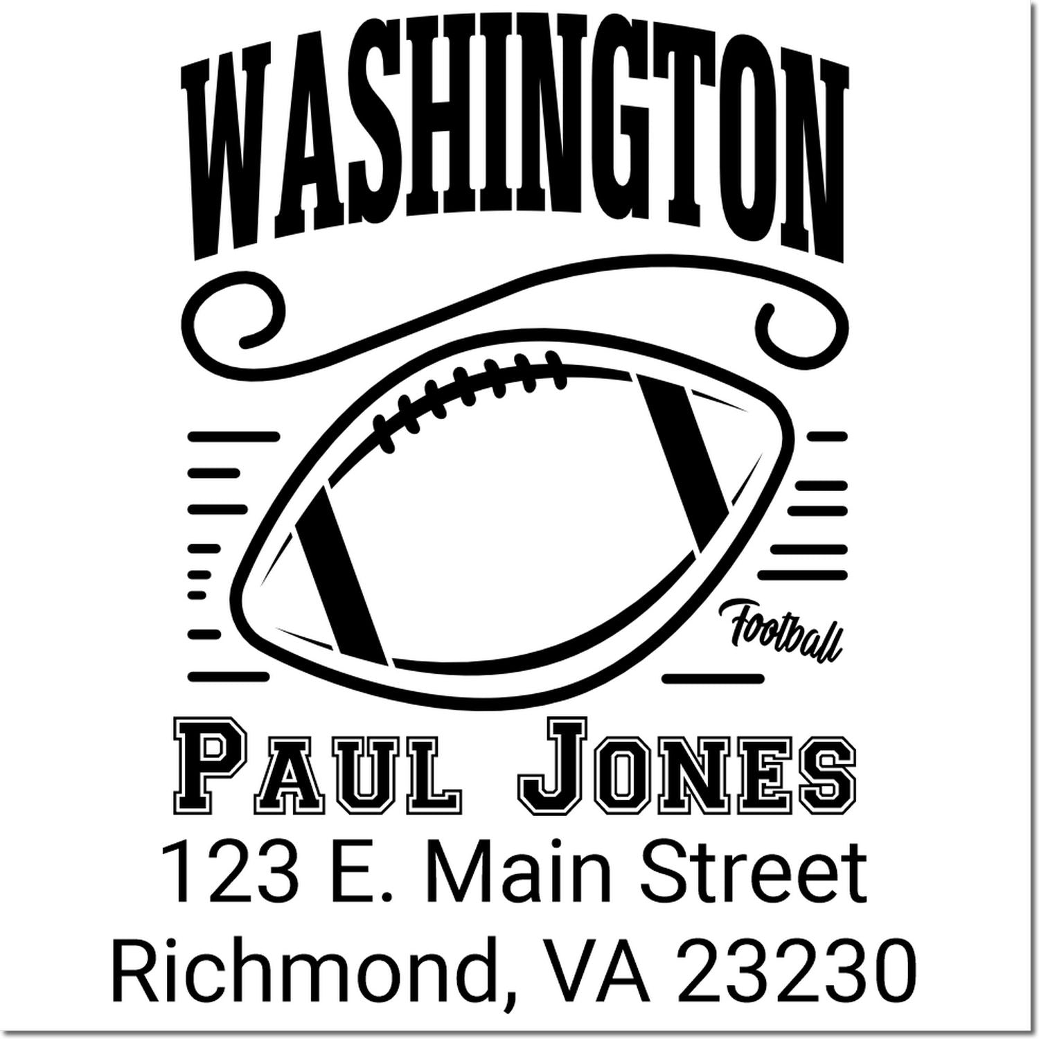 Personalized Washington football rubber stamp for Paul Jones, 123 E. Main Street, Richmond, VA 23230