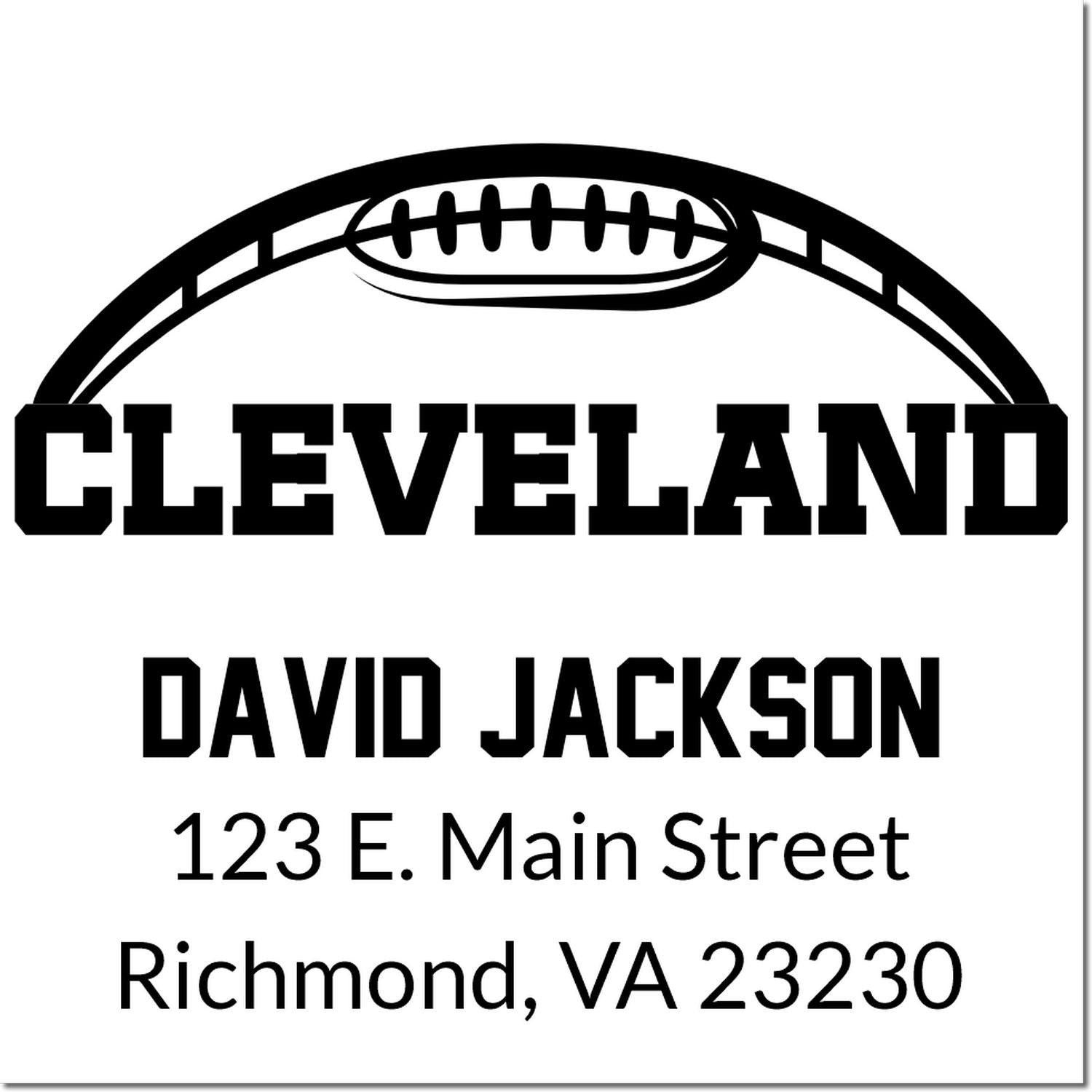 Custom Cleveland football return address rubber stamp for David Jackson, Richmond, VA 23230