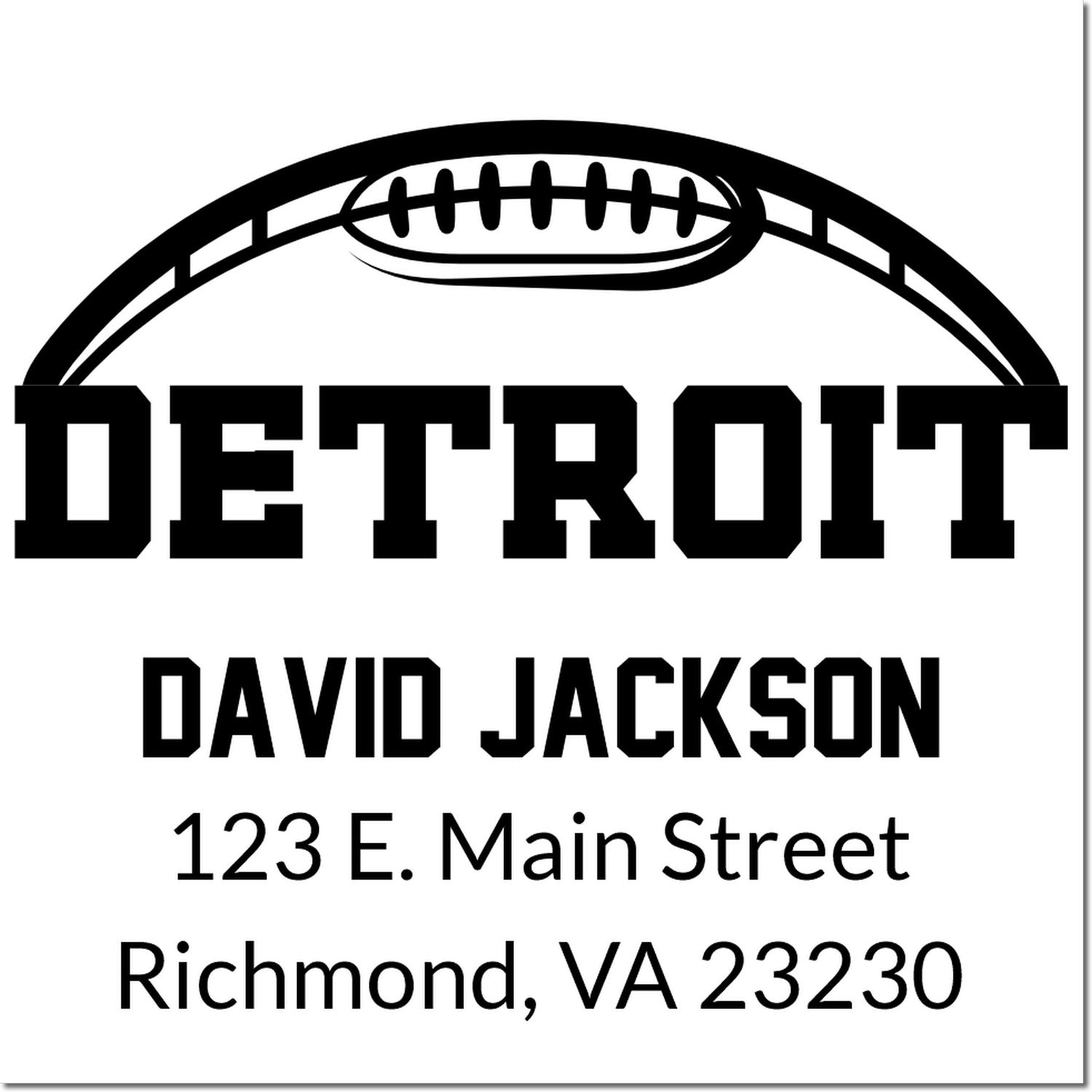 Detroit football-themed custom address stamp for David Jackson, Richmond, VA 23230.