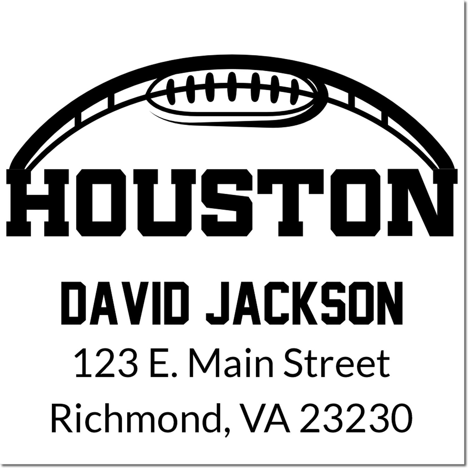 Houston football custom address stamp for David Jackson, Richmond, VA return mail.