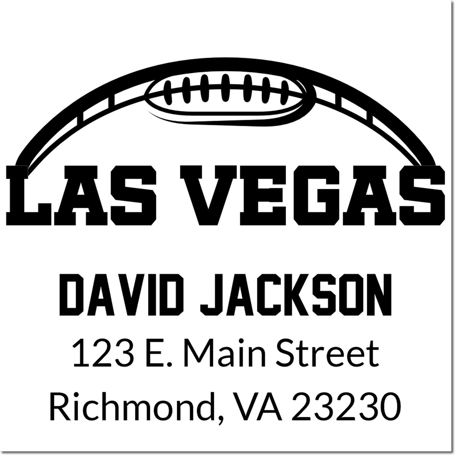 Las Vegas football-themed custom address rubber stamp for David Jackson, Richmond, VA 23230.