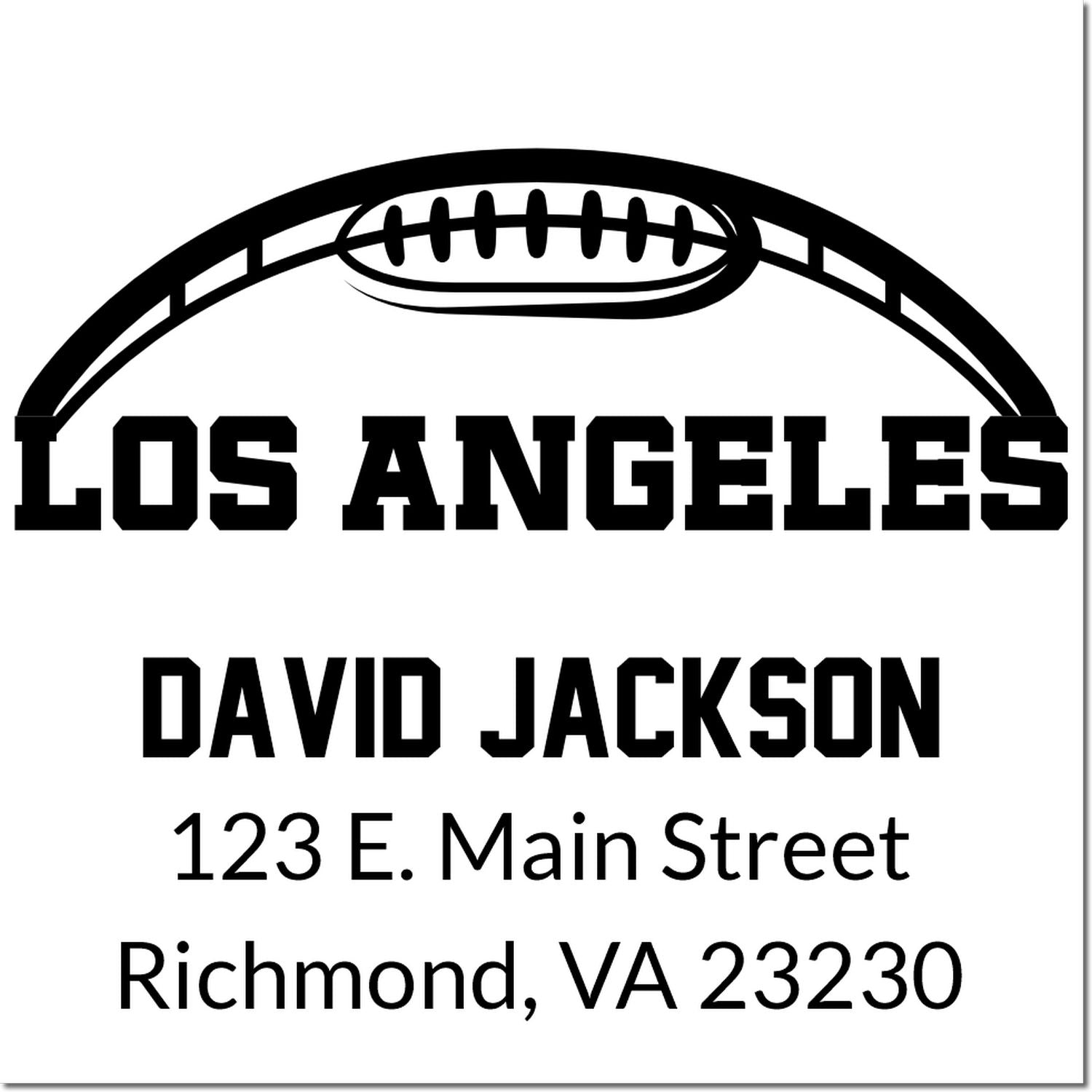 Custom Los Angeles football return address rubber stamp for David Jackson, Richmond, VA 23230.
