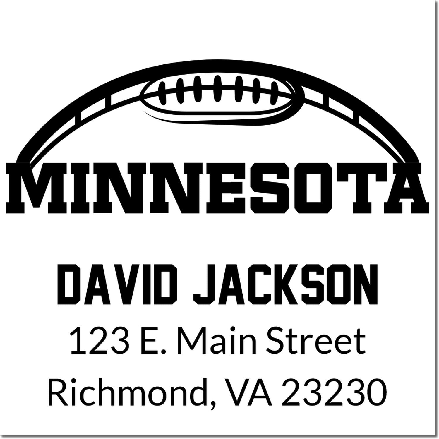 Custom Minnesota football rubber stamp with David Jackson name and Richmond, VA return address