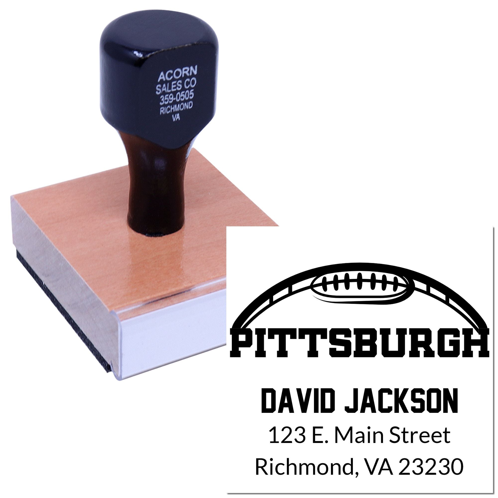 Custom Pittsburgh football address rubber stamp for David Jackson with name, street address, and city.