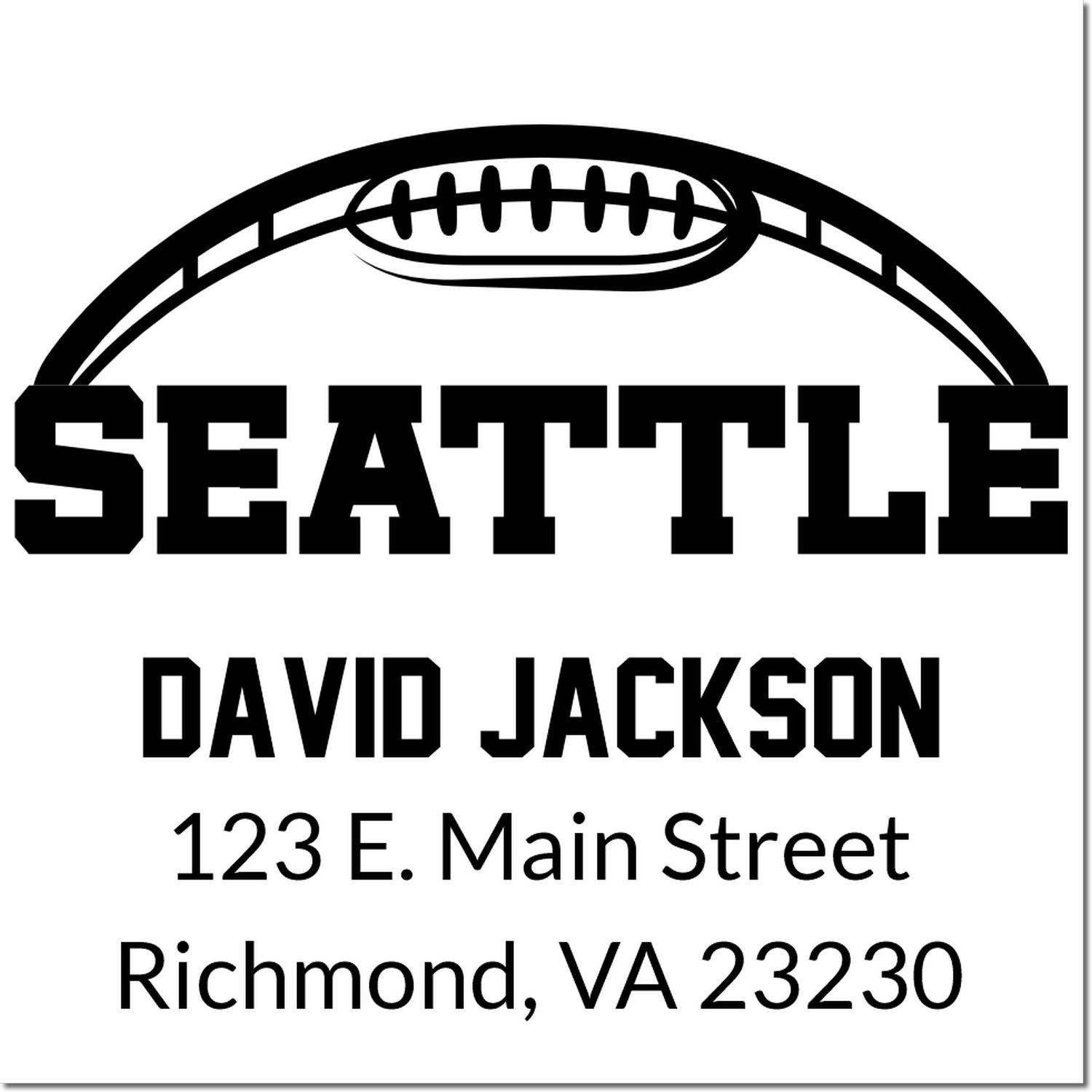 Personalized Seattle football return address rubber stamp for David Jackson, Richmond, VA 23230
