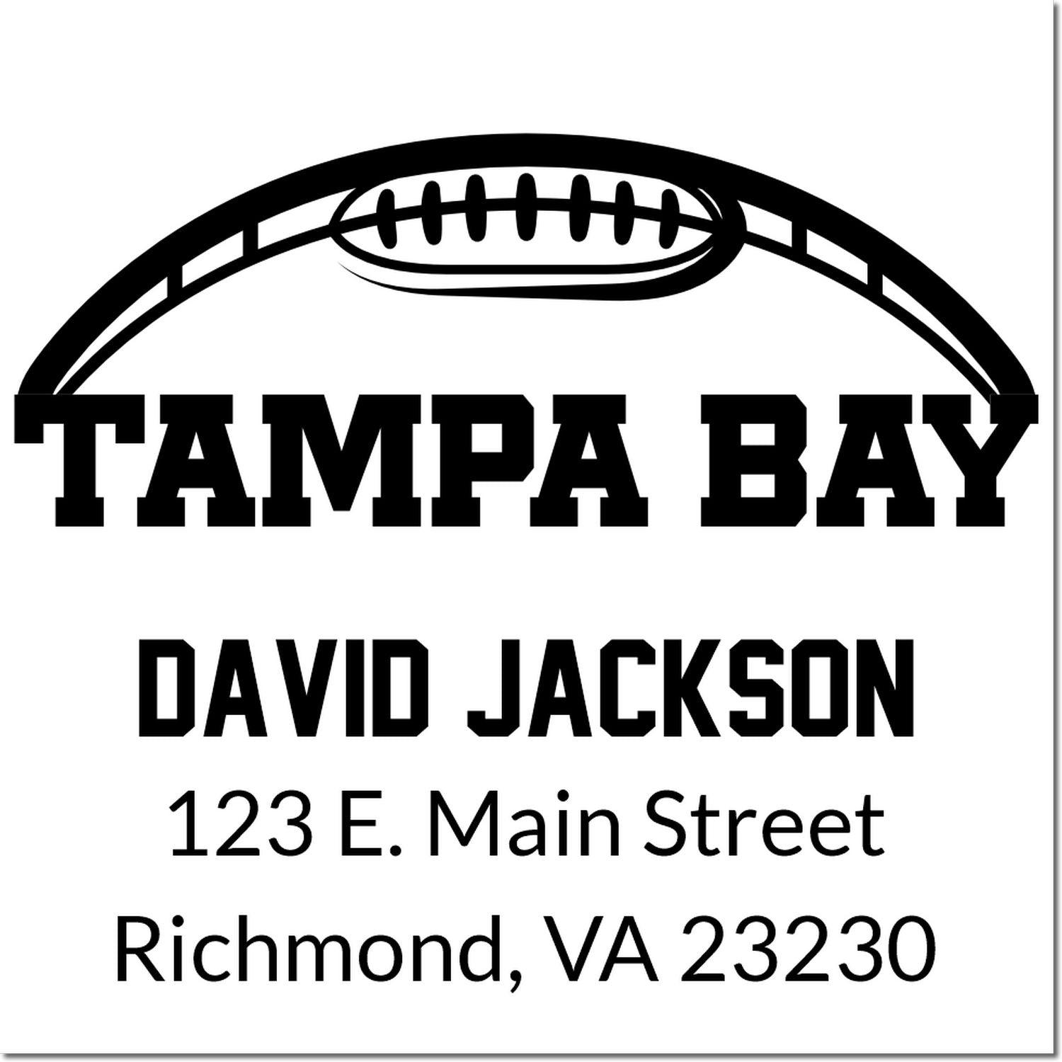 Custom Tampa Bay football address stamp with David Jackson name and Richmond, VA return address.