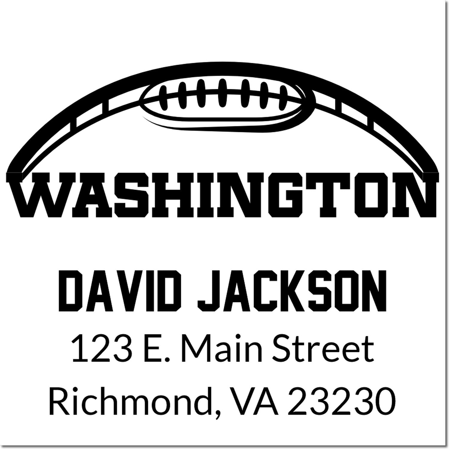 Custom Washington football address rubber stamp for David Jackson, Richmond VA 23230 return address.