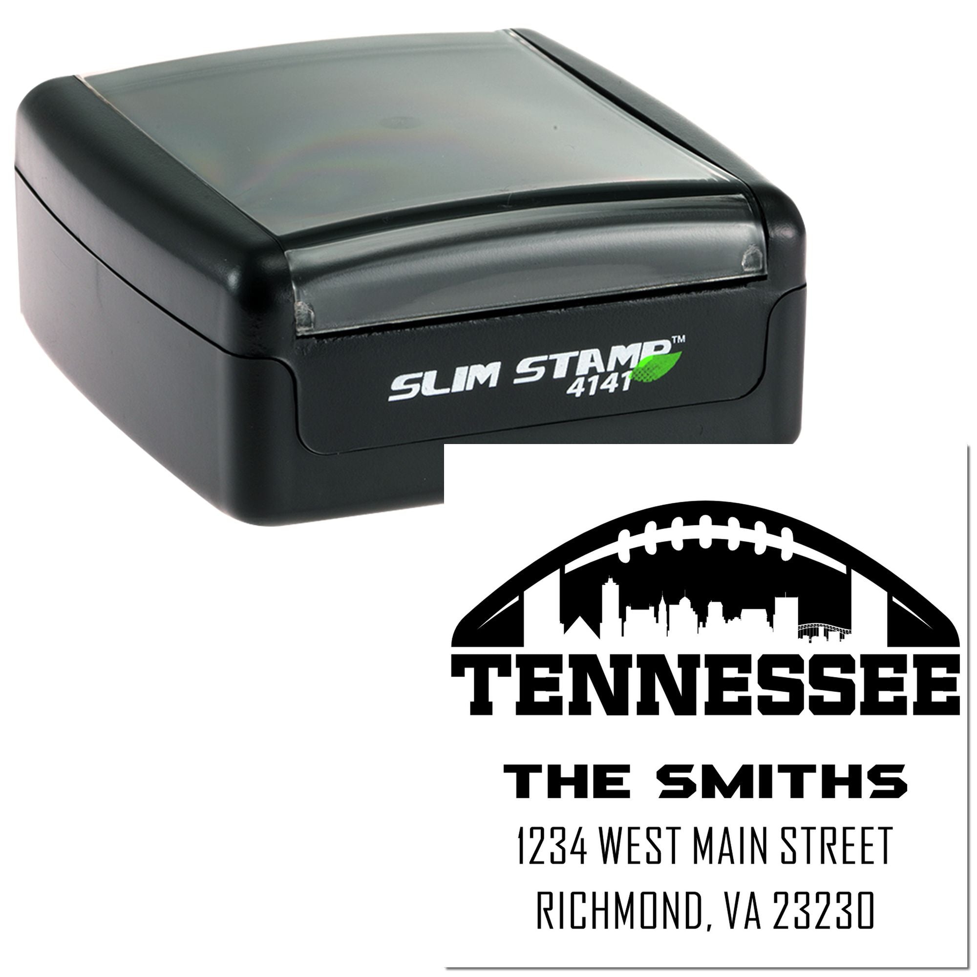 Slim Stamp 4141 self-inking custom address rubber stamp with Tennessee football return address for The Smiths