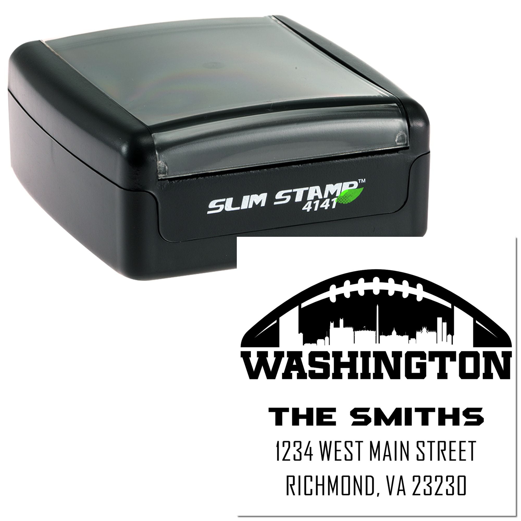 Slim Stamp custom address rubber stamp with Washington football logo for The Smiths, Richmond, VA.
