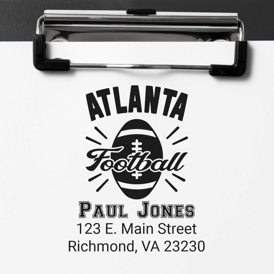 Personalized Atlanta Football rubber stamp with Paul Jones name and Richmond, VA address.
