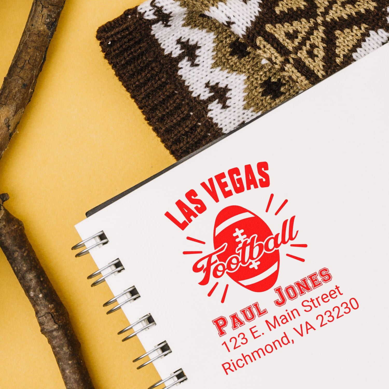 Custom Las Vegas football return address rubber stamp for personalized mail, invitations, and sports fan stationery.